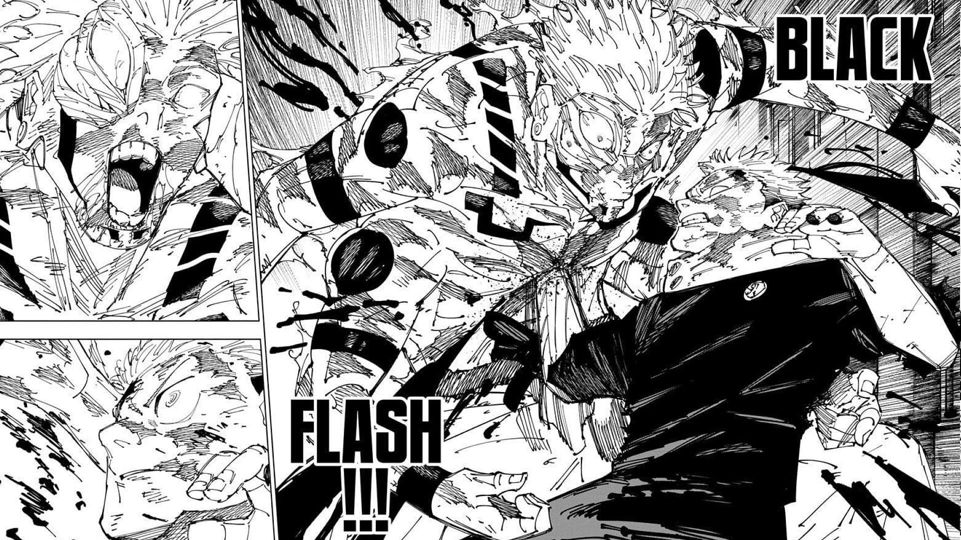 Yuji vs. Sukuna ends with Yuji&#039;s final Black Flash (Image via Akutami Gege/Shueisha)