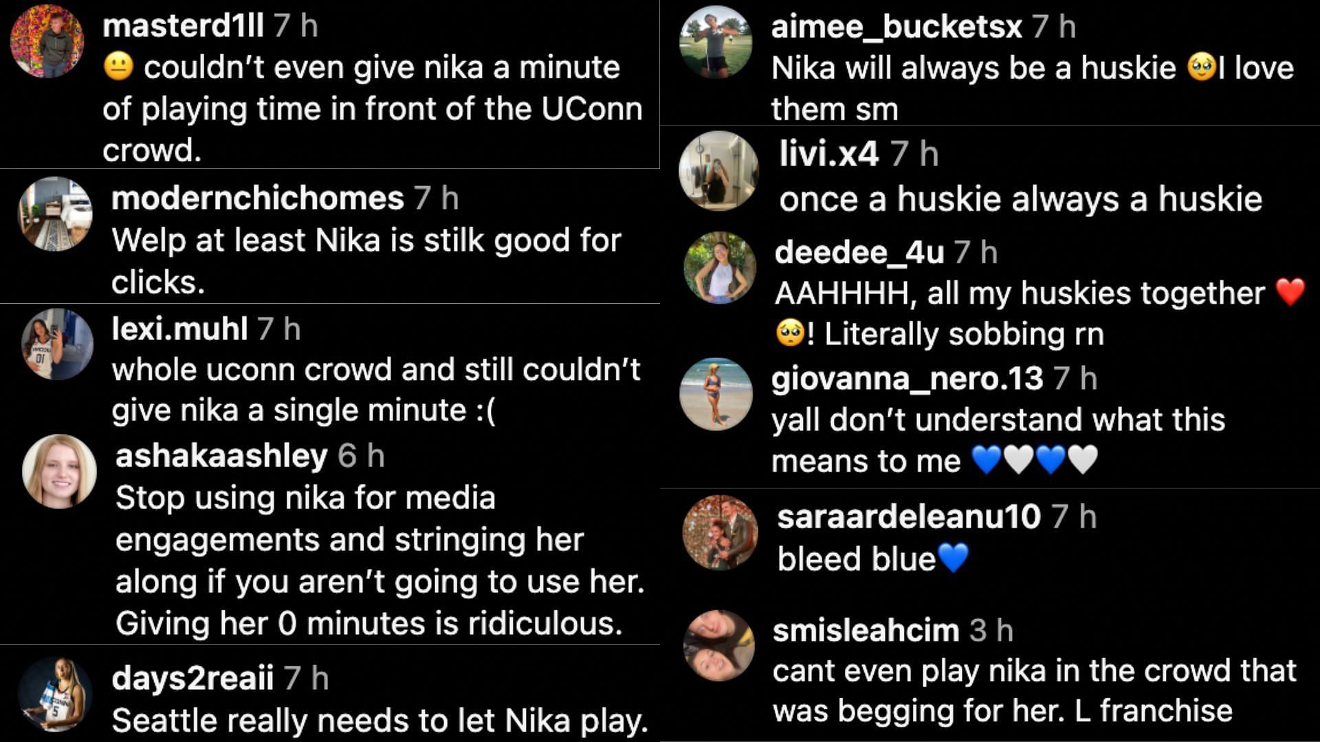 Fans react to Muhl with the UConn Huskies (Credit: Instagram/@seattlestorm)