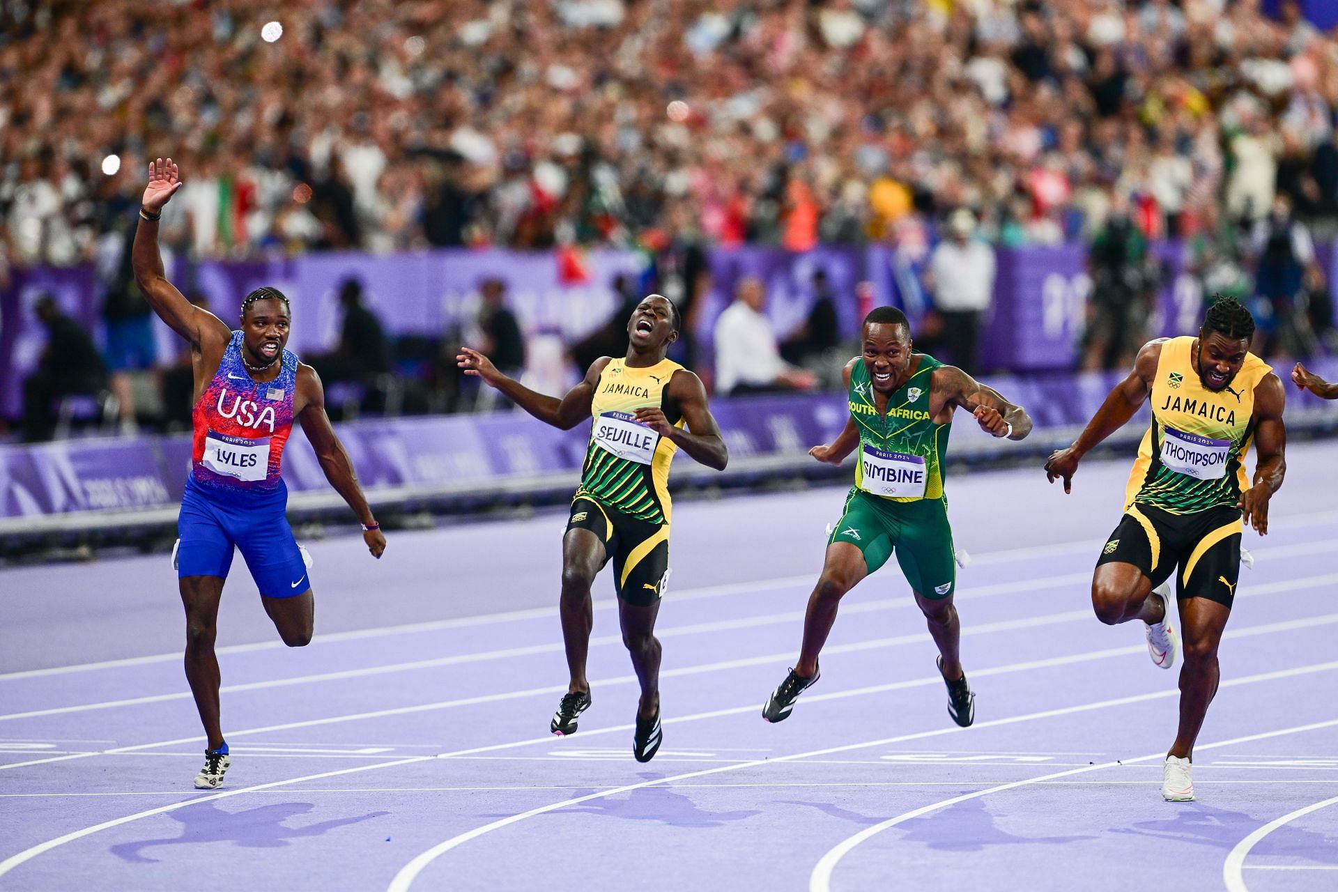 Noah Lyles of the USA [Extreme Left] in action during the Men&#039;s 100m Final at the Paris Olympics [Image Source: Getty]