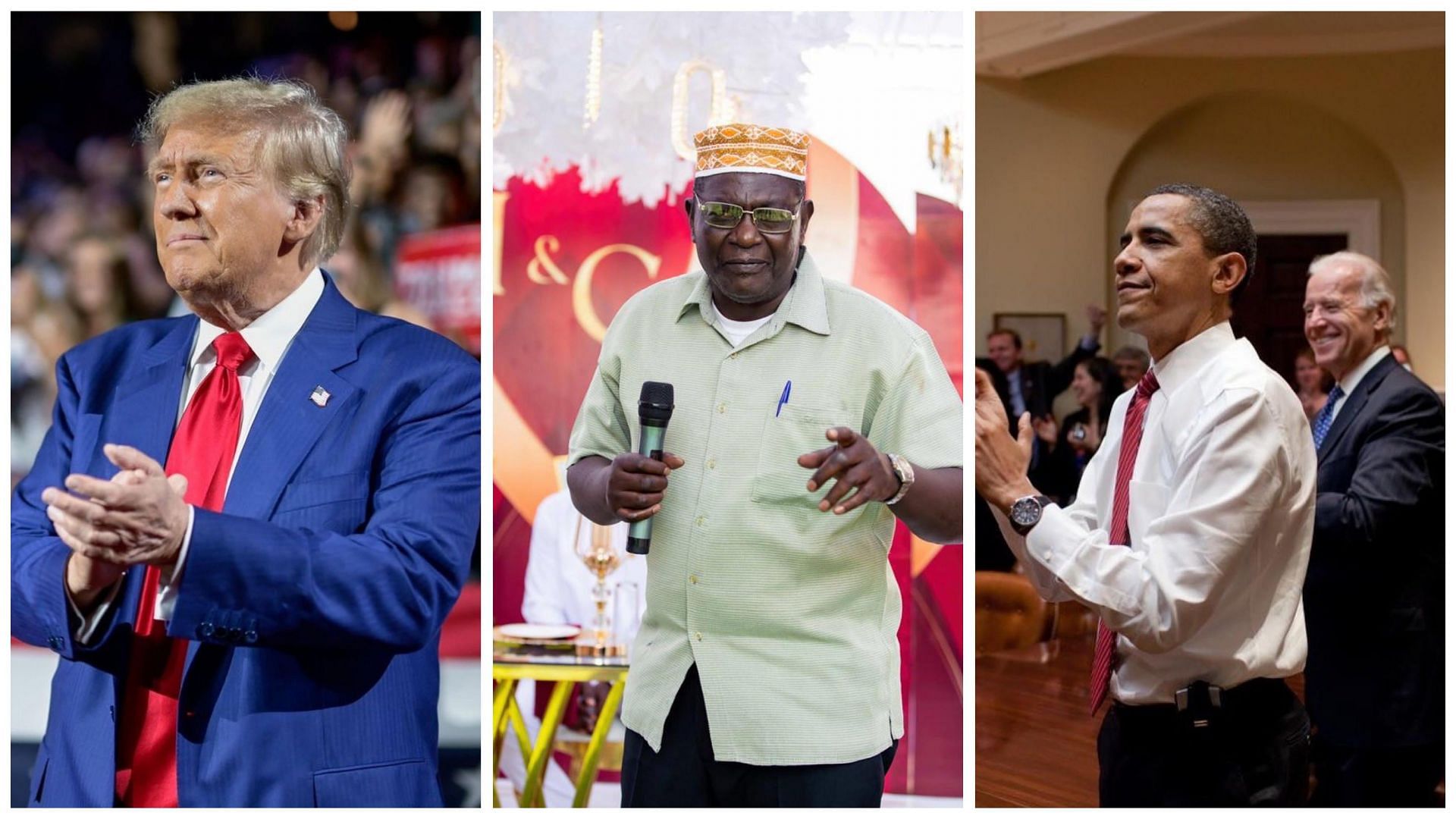 Donald Trump (L), Malik Obama (C) and Barack Obama (R) (Image via @realdonaldtrump/Instagram, @ObamaMalik/X and @barackobama/Instagram)