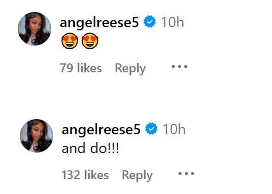 Reese&#039;s comments on Woods&#039; post (Image: @jordynwoods IG)