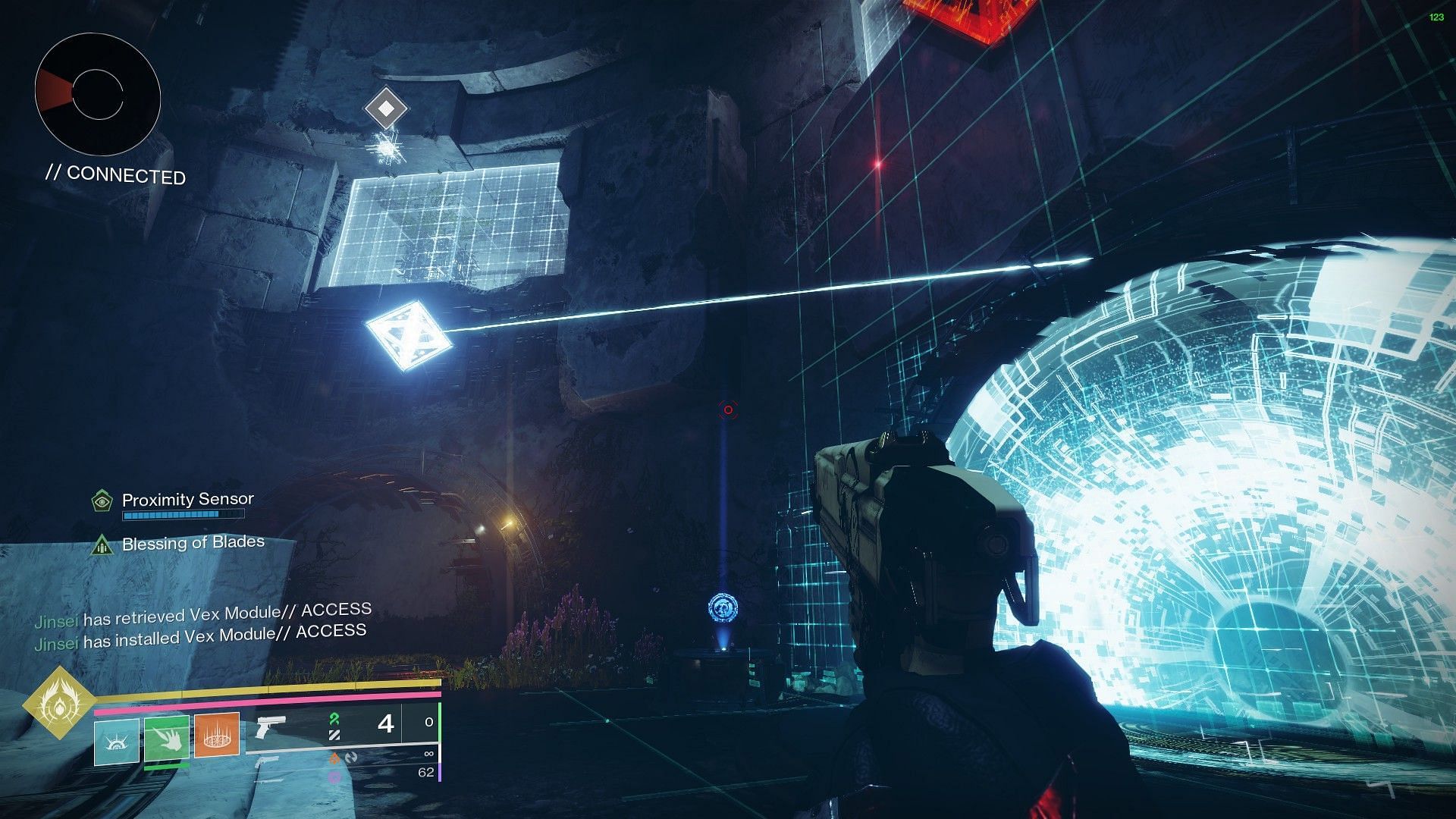 A straight line from the portal aligning with the upper room light in Destiny 2 (Image via Bungie)