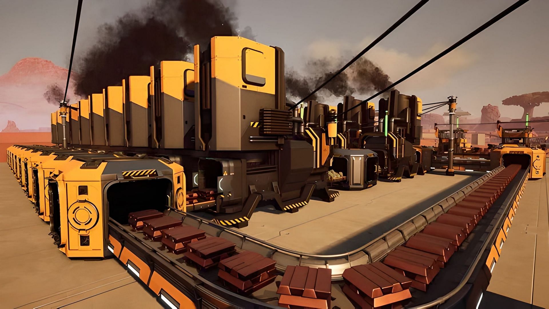 Setting up rails in Satisfactory (Image via Coffee Stain Studios)