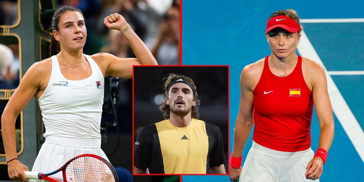 Emma Navarro (L) Stefanos Tsitsipas (inset) Paula Badosa (R) | Getty