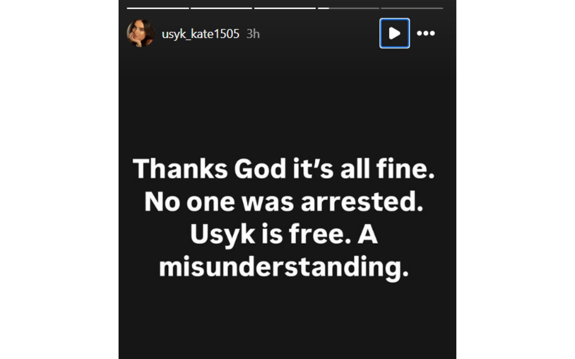 Screenshot of Katheryna Usyk&#039;s Instagram status [Image courtesy: @usyk_kate1505 on X]