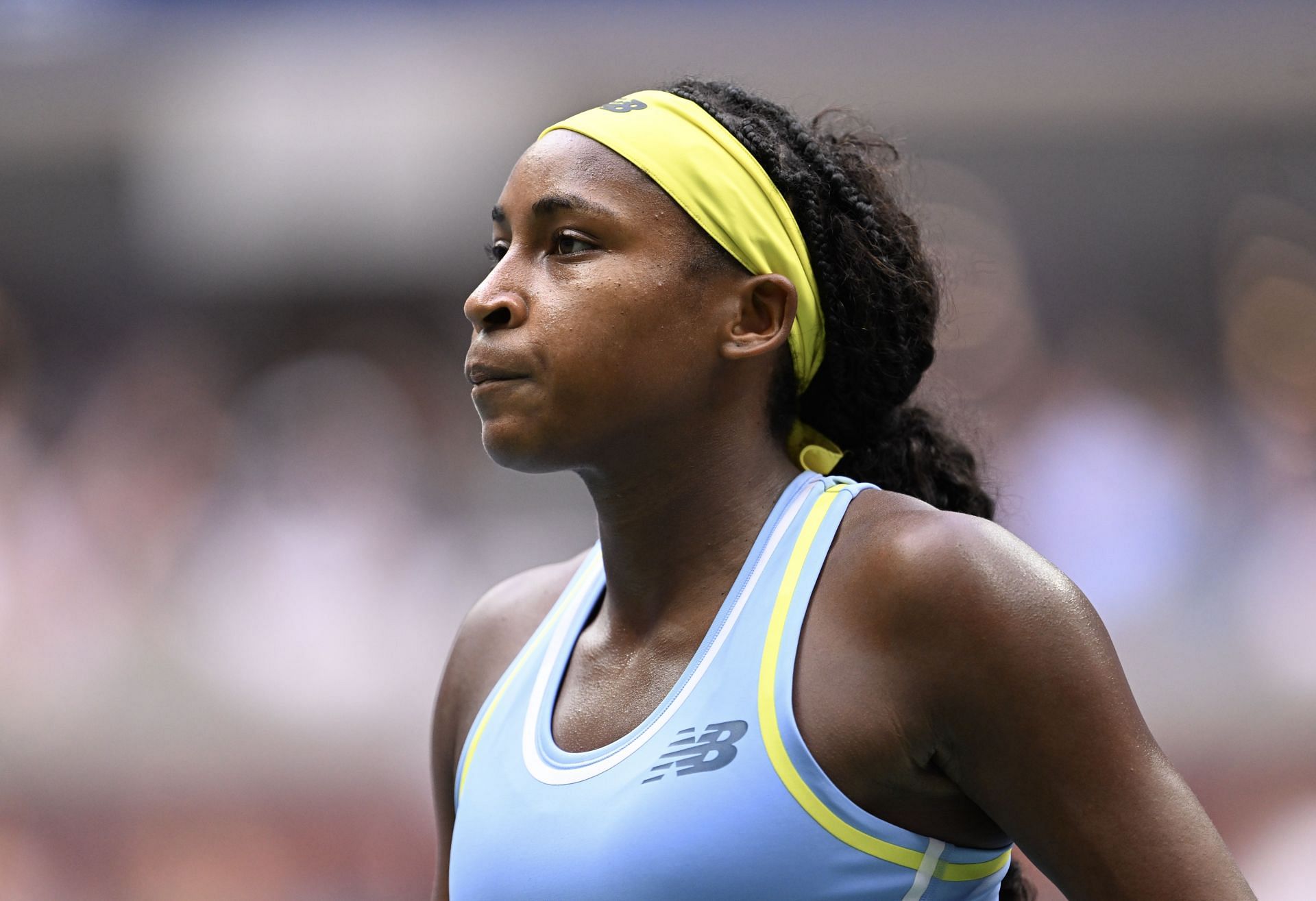 Coco Gauff looking dejected during her fourth-round loss to Emma Navarro at the 2024 US Open (Source: Getty)