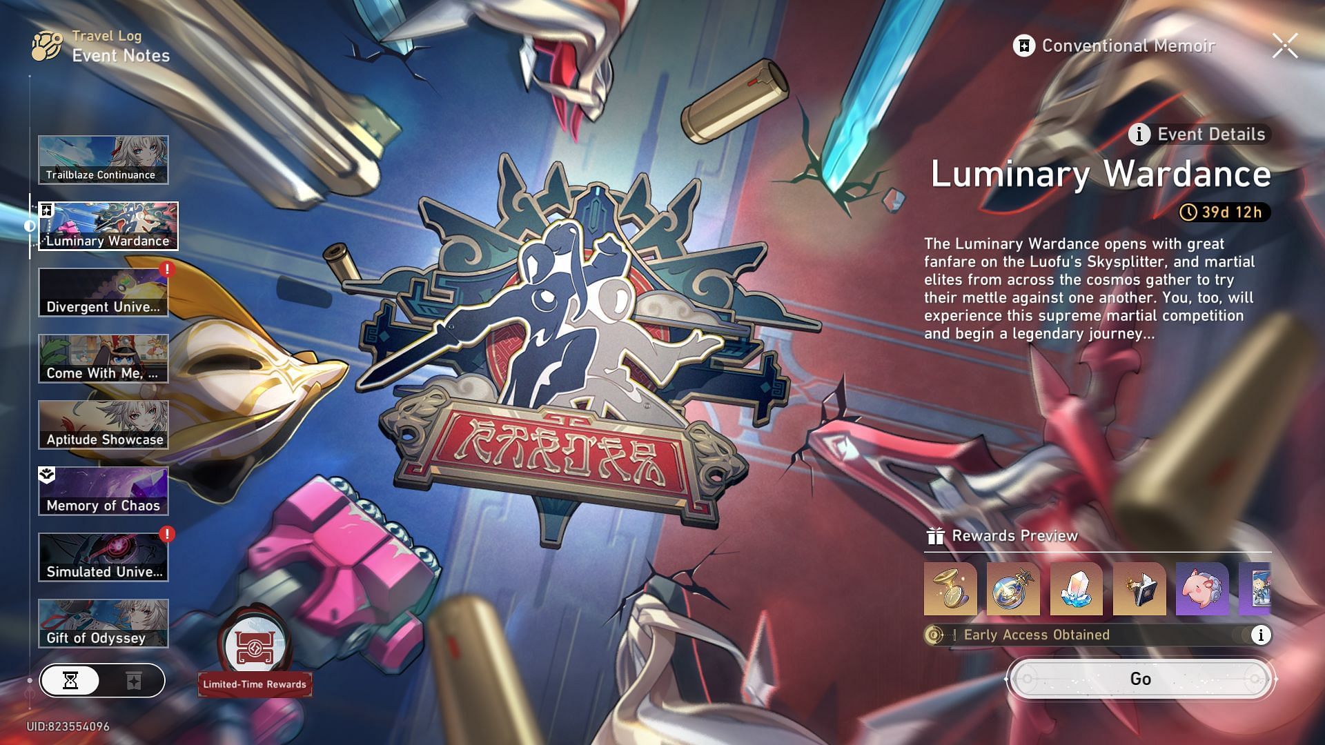 The Luminary Wardance event tab (Image via HoYoverse)