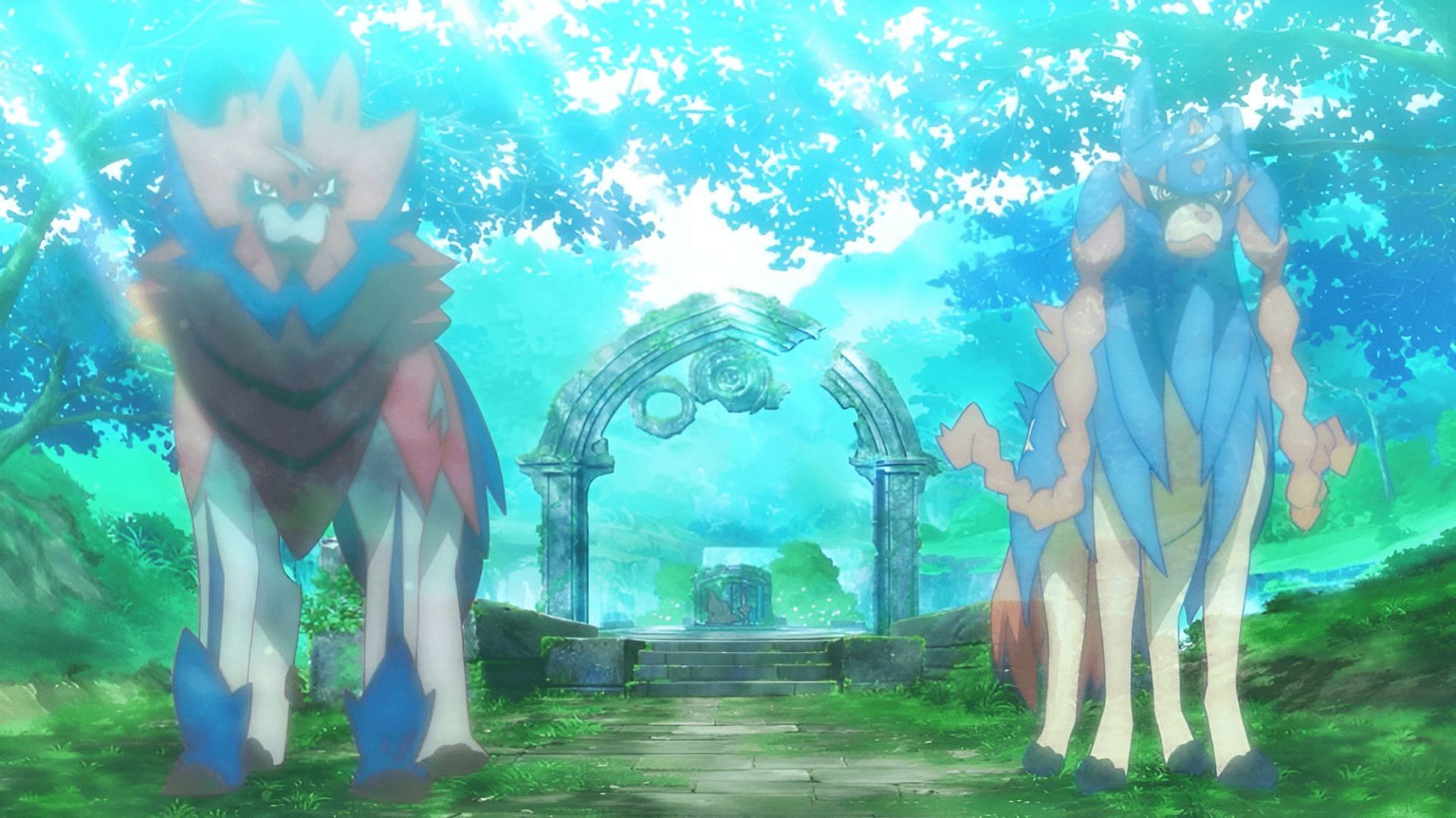 Crowned Shield Zamazenta and Crowned Sword Zacian in the anime (Image via The Pokemon Company)