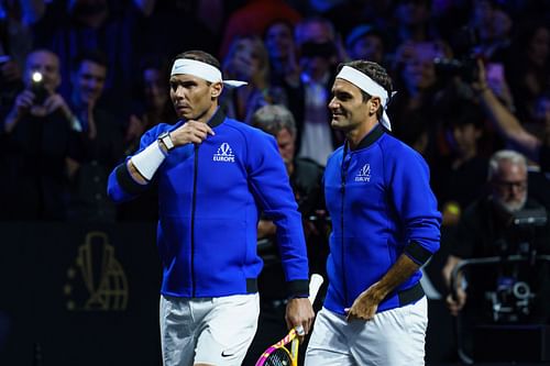 Rafael Nadal (L) and Roger Federer (R) at the 2022 Laver Cup (Source: Getty)