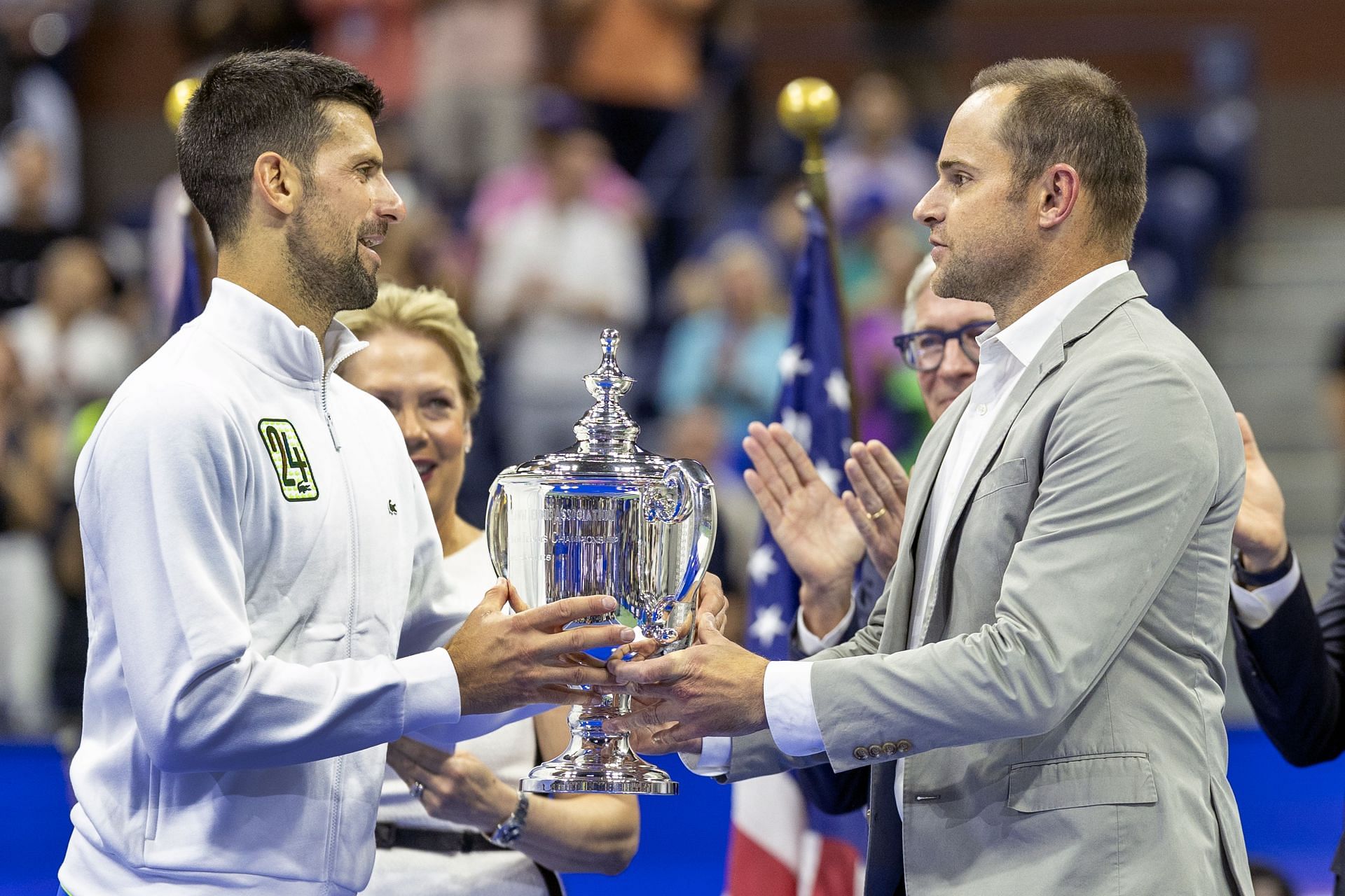 Novak Djokovic (L) and Andy Roddick (R) at the 2023 US Open (Source: Getty)