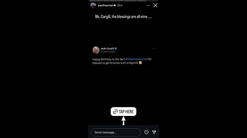 Paul Heyman reacts to Jade Cargill's birthday message (Image Credits: Paul Heyman's Instagram Story)