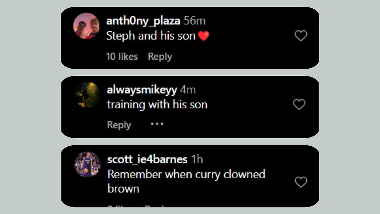 Fans comment on Steph Curry working out with Bueckers and Brown. (Credits: @overtime/Instagram)