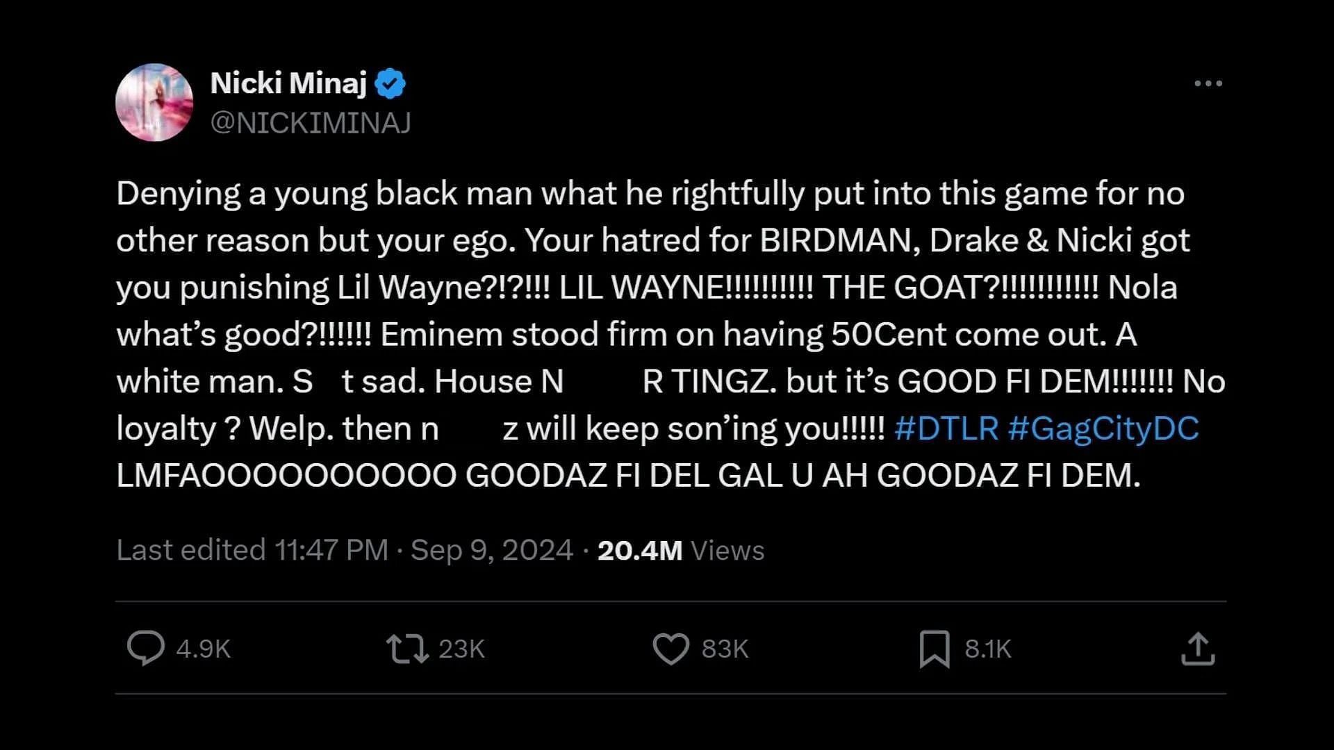 Nicki Minaj&#039;s tweet (Image via X)