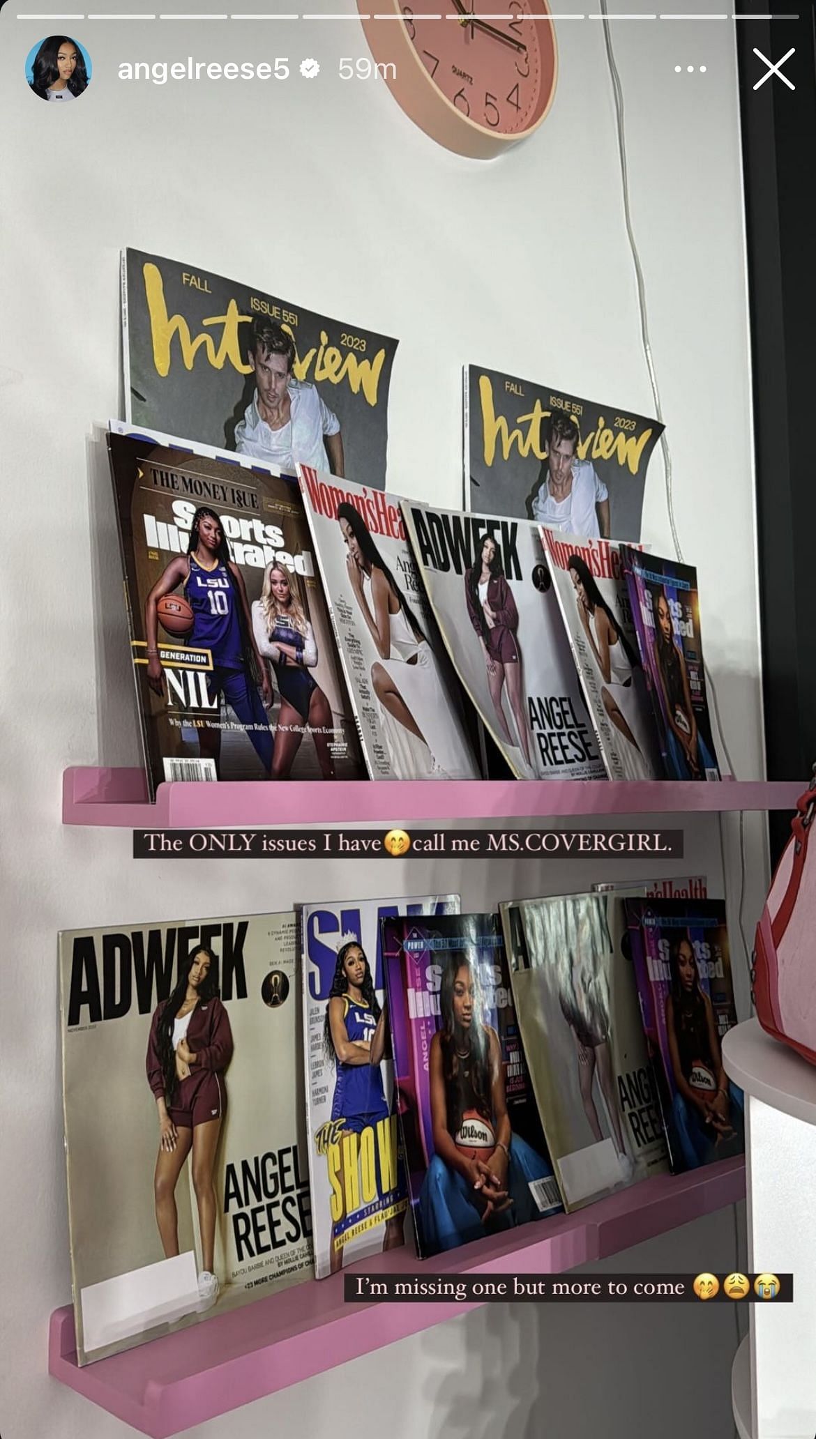 Angel Reese shares snap of her face imprinted on several sports magazines