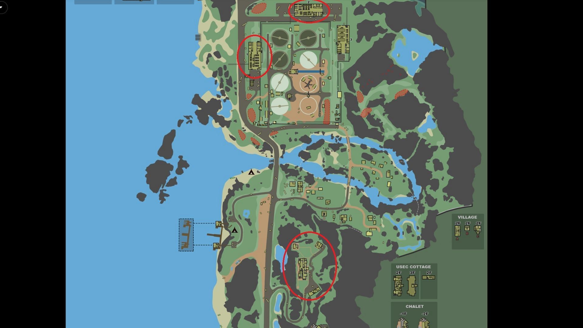 Goons spawn locations on Lighthouse (Image via Battlestate Games and Tarkov wiki)