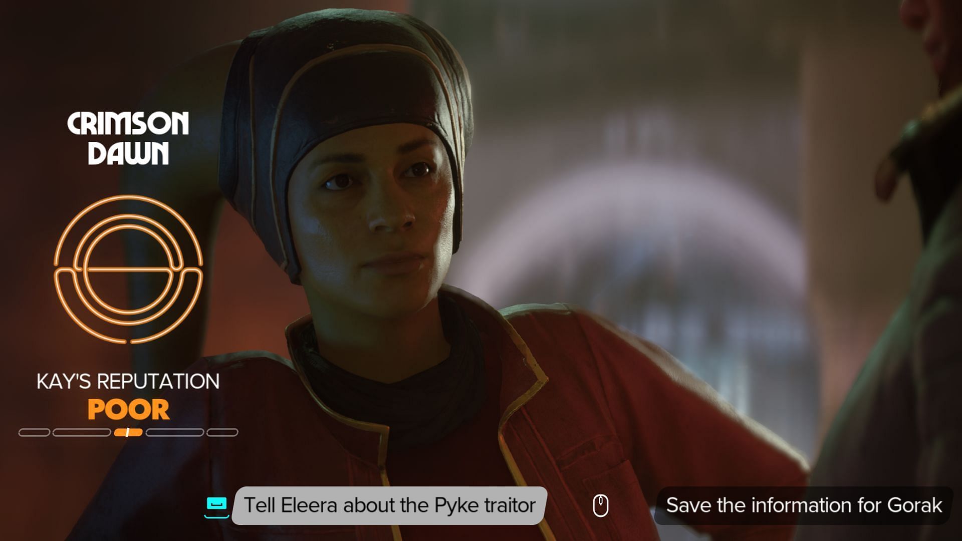 Choose Eleera for a better relationship with Crimson Dawn in Star Wars Outlaws (Image via Ubisoft)