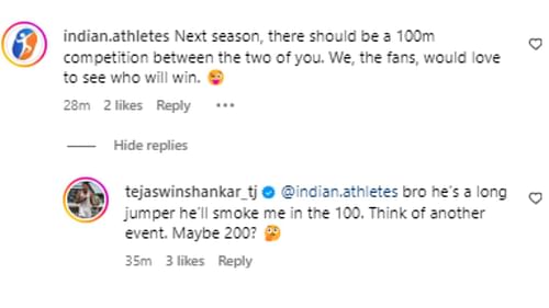 Tejaswin on competing with Murali Shreeshankar, Image by Tejaswin Shankar/ instagram