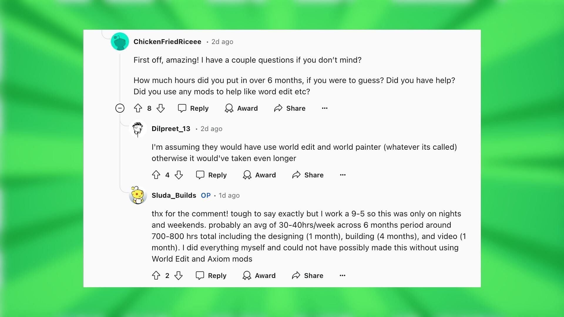 Reddit reacts to the build (Image via Reddit/Sluda_Builds)