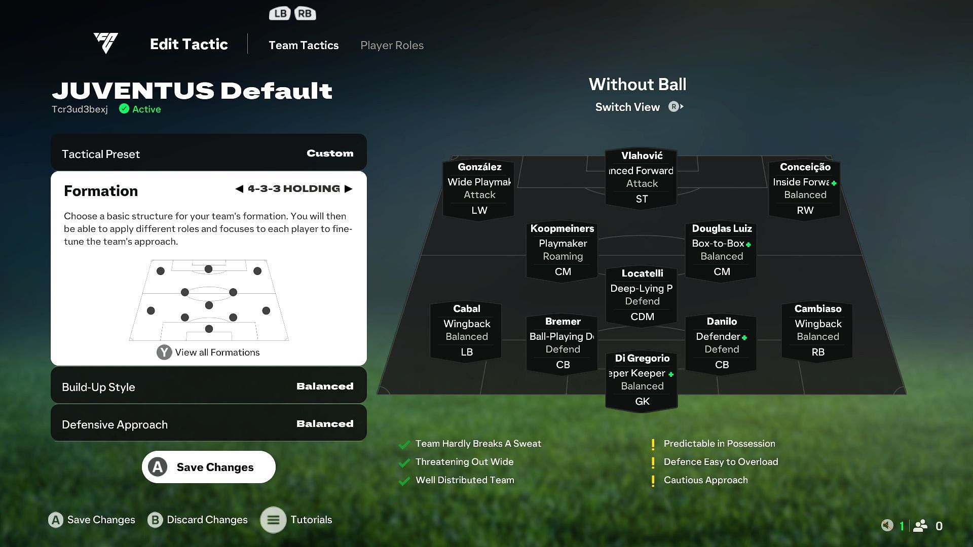 Assign these Player Roles and custom tactics to Juventus (Image via EA Sports)