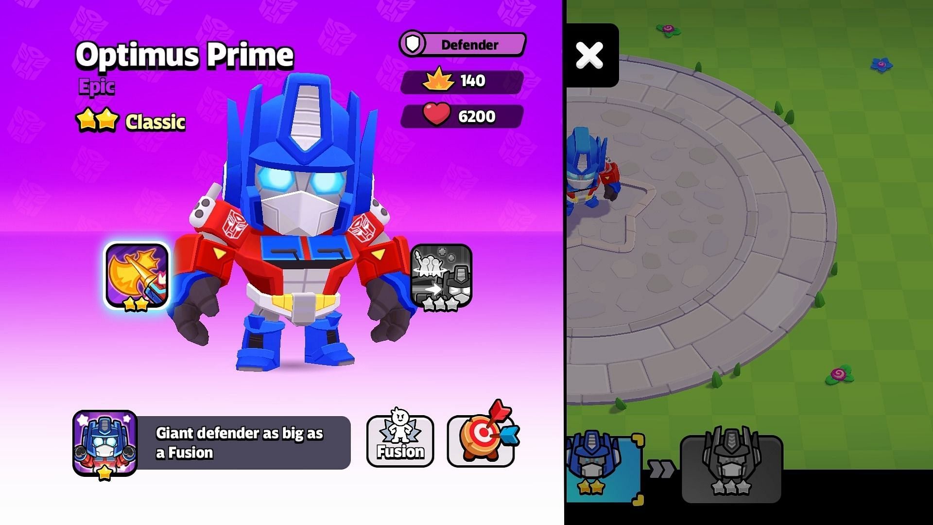 Stats of Squad Busters Optimus Prime (Image via Supercell)