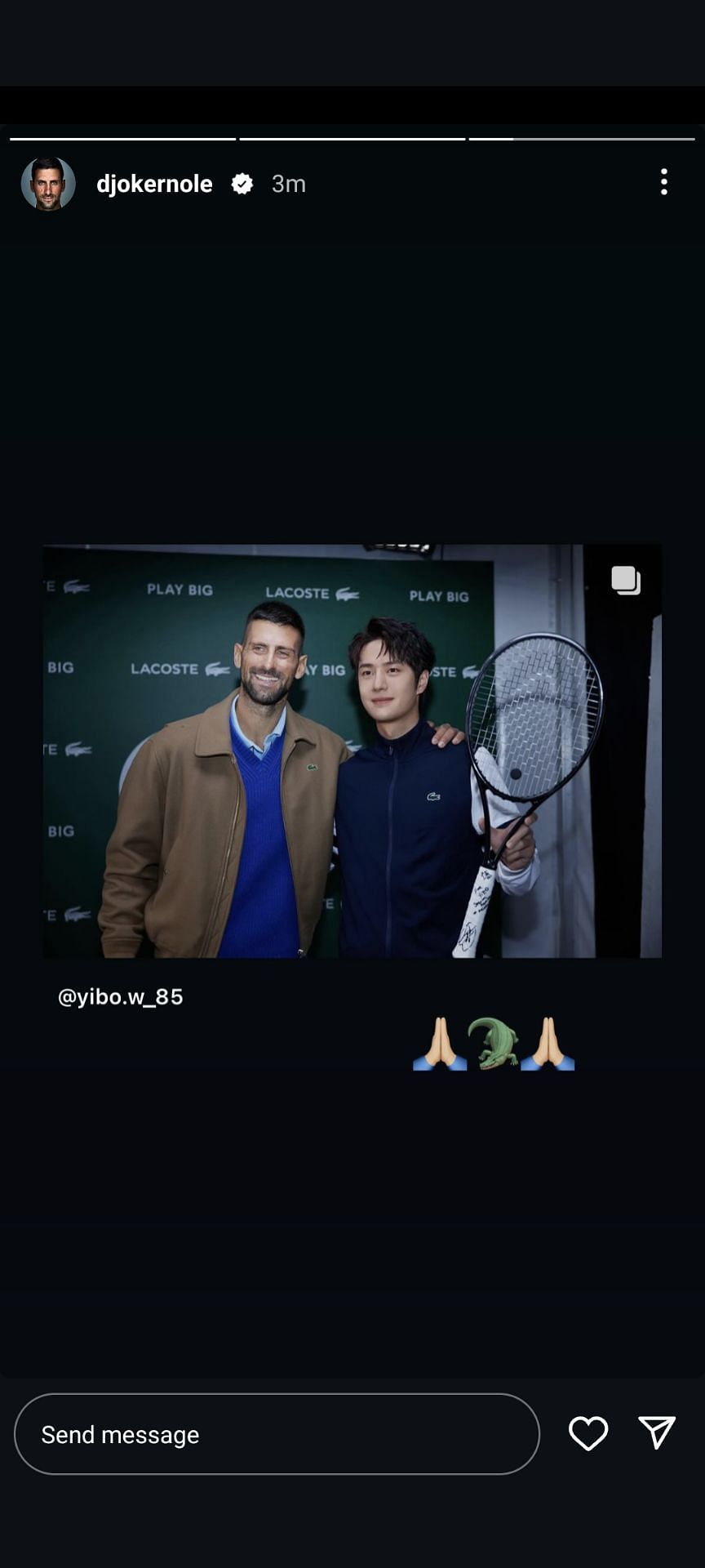 Novak Djokovic&#039;s Instagram story