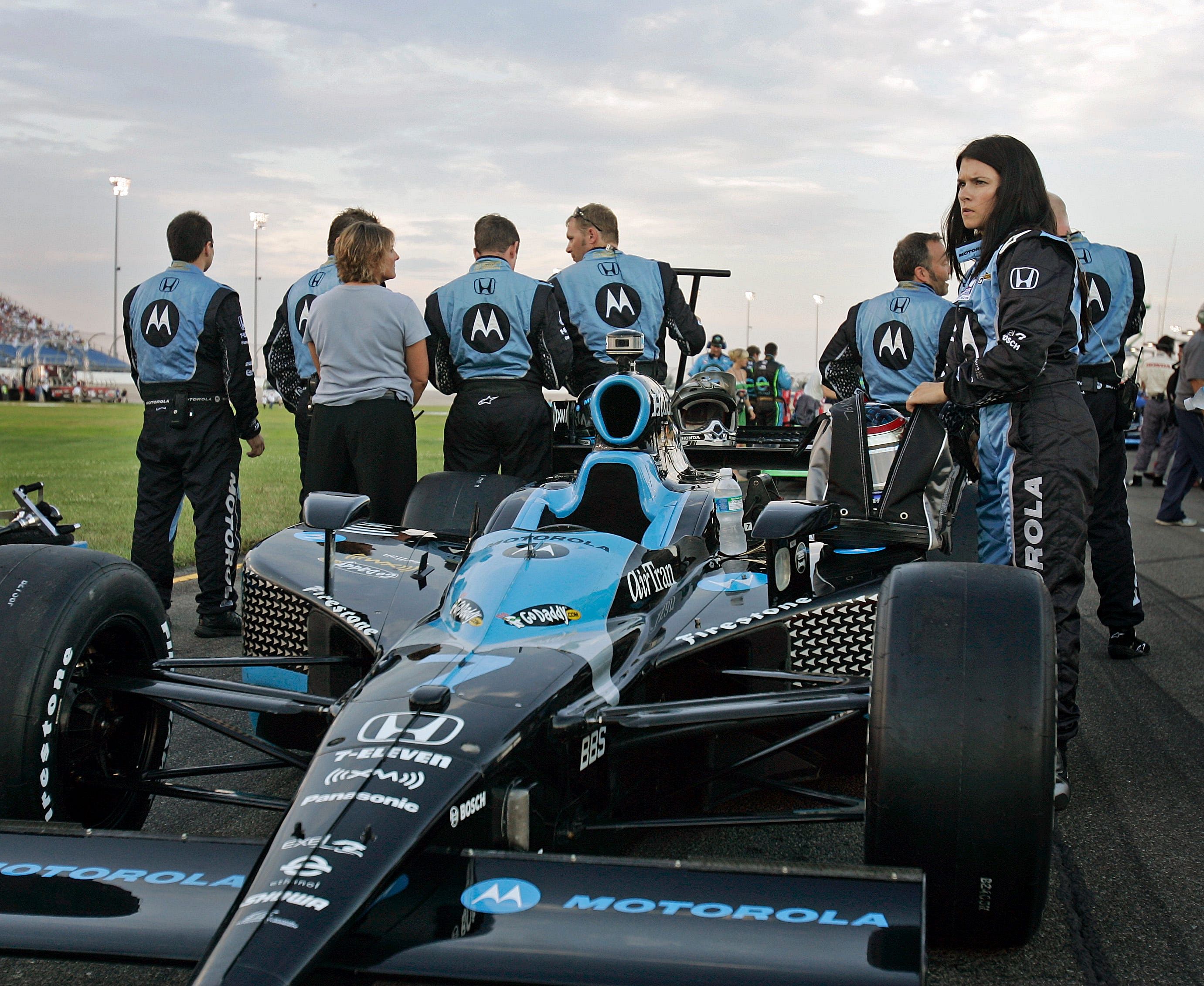 Danica Patrick gets ready to put on her helmet prior to the start of the Firestone Indy 200 at Nashville Superspeedway. Source: Imagn