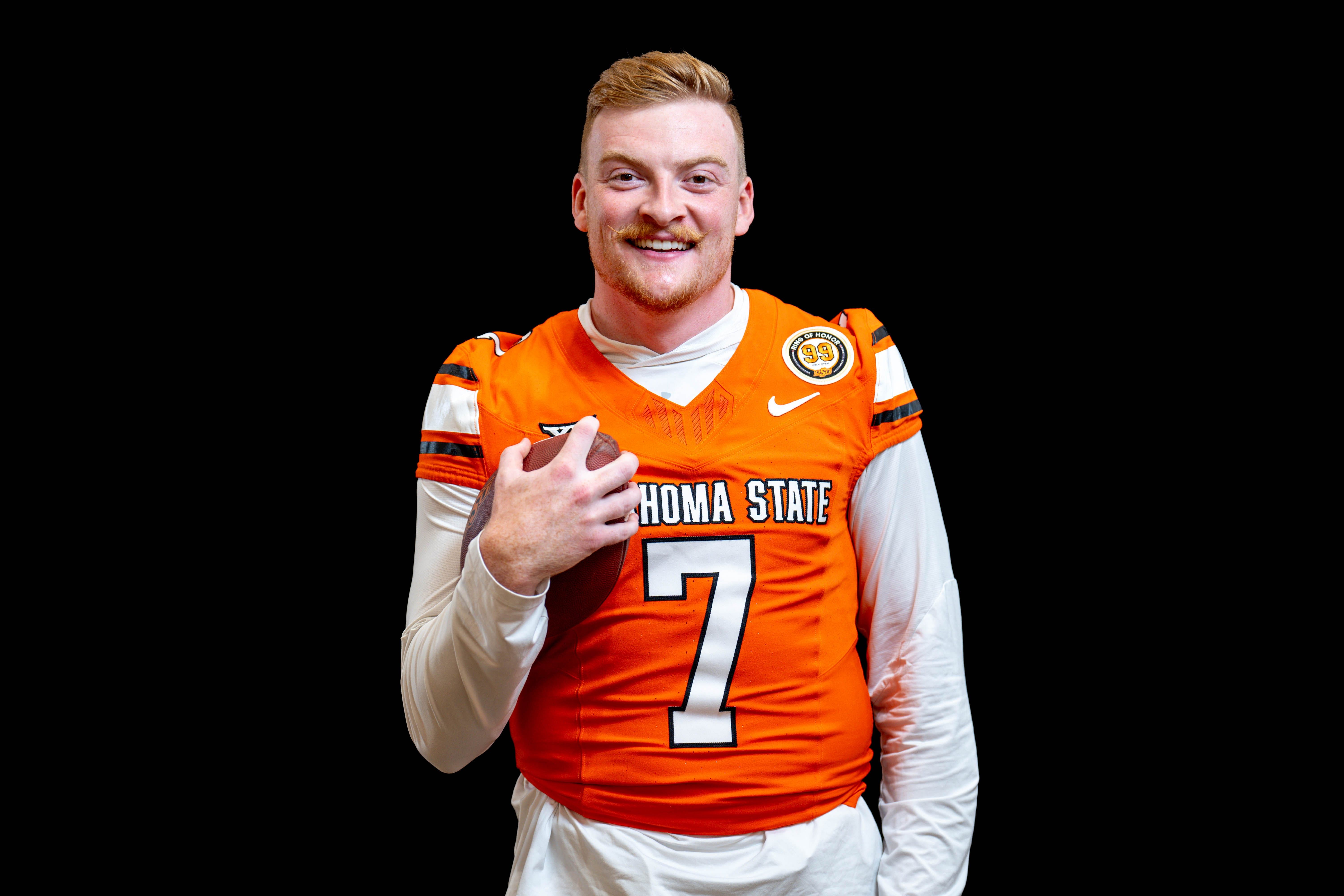 Alan Bowman (7) is pictured during the Oklahoma State football media day - Source: Imagn