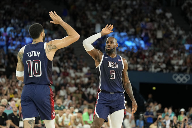 Watch: LeBron James and Jayson Tatum dap it up during Netflix's 'Starting 5' red carpet
