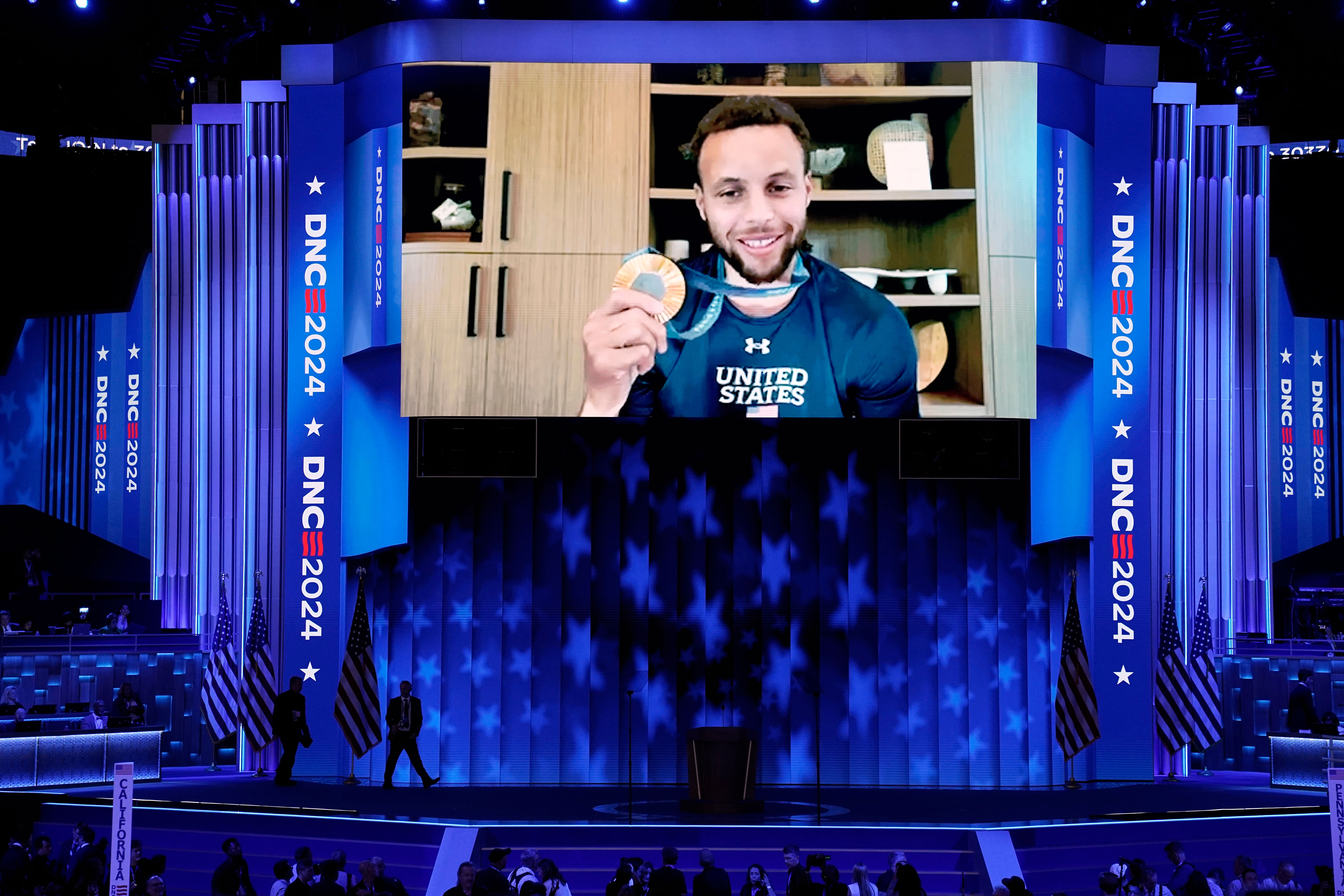 Steph Curry makes surprise appearance at DNC to endorse Kamala Harris. (Photo: IMAGN)