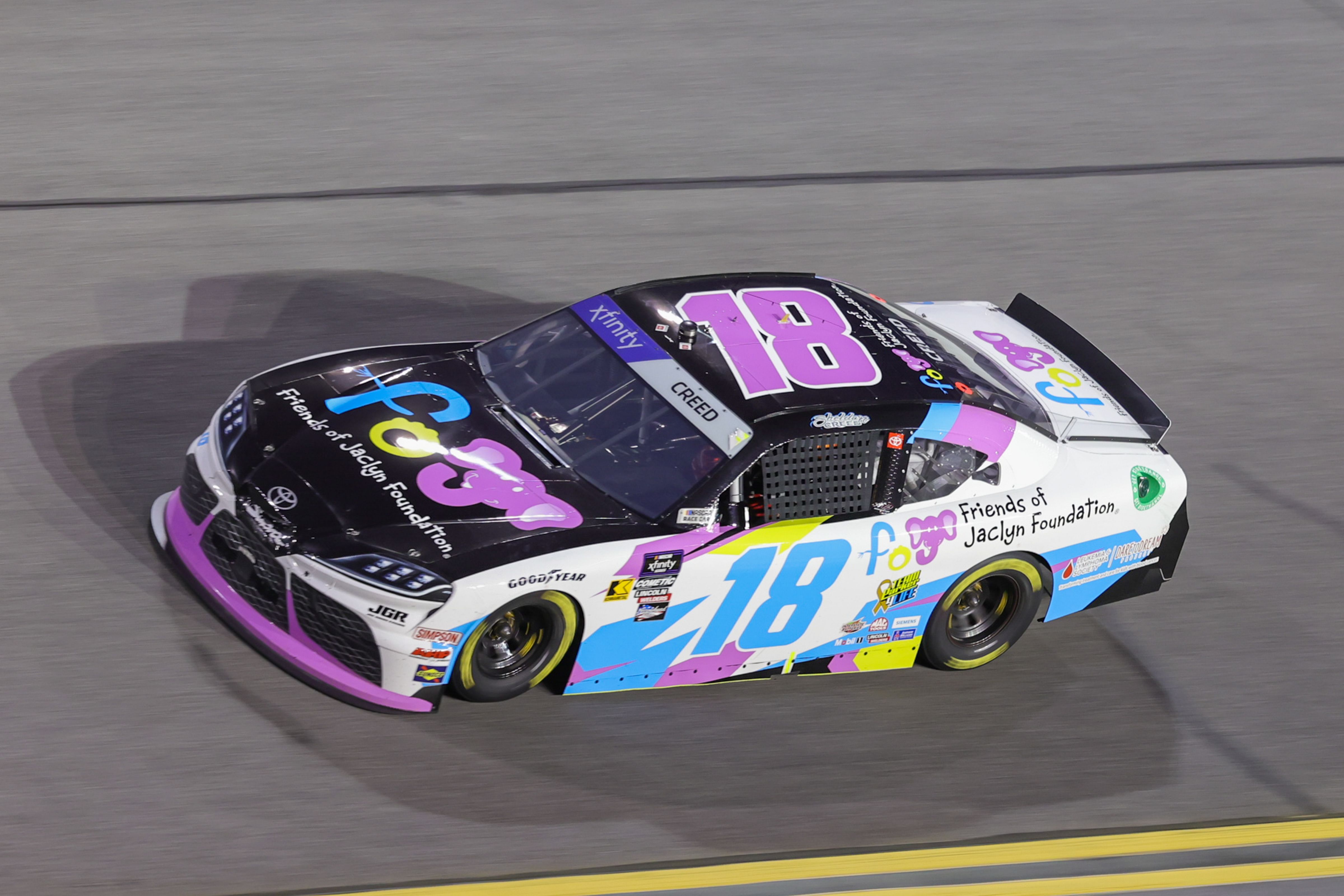 NASCAR Xfinity Series driver Sheldon Creed (18) races during the Wawa 250 at Daytona International Speedway. Mandatory Credit: Mike Watters-Imagn Images Source: Imagn