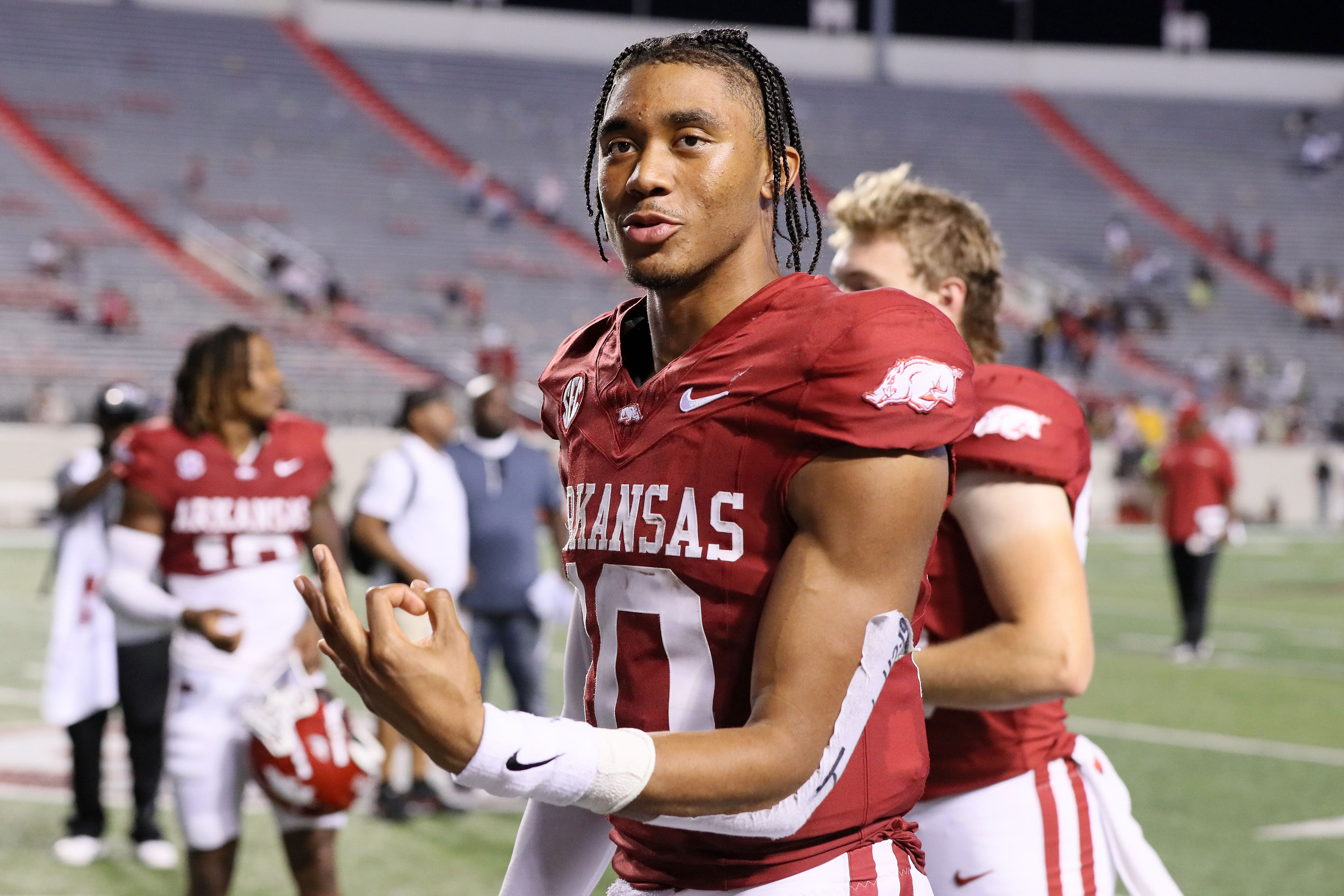 Arkansas Razorbacks quarterback Taylen Green (10) - Source: Imagn