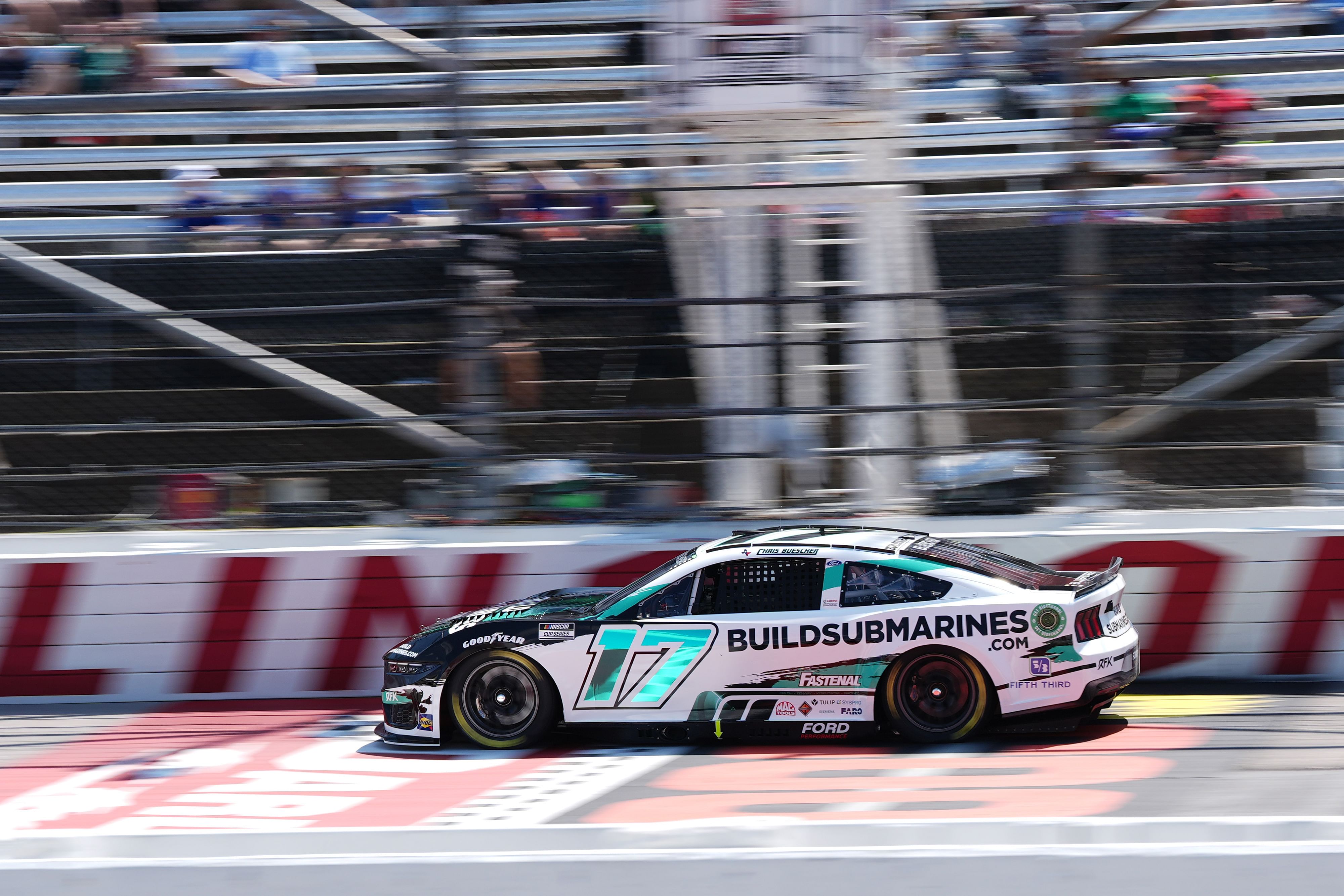 Chris Buescher drives his #17 Ford Mustang during qualifying for the Cook Out Southern 500 at Darlington Raceway (Source: Imagn)