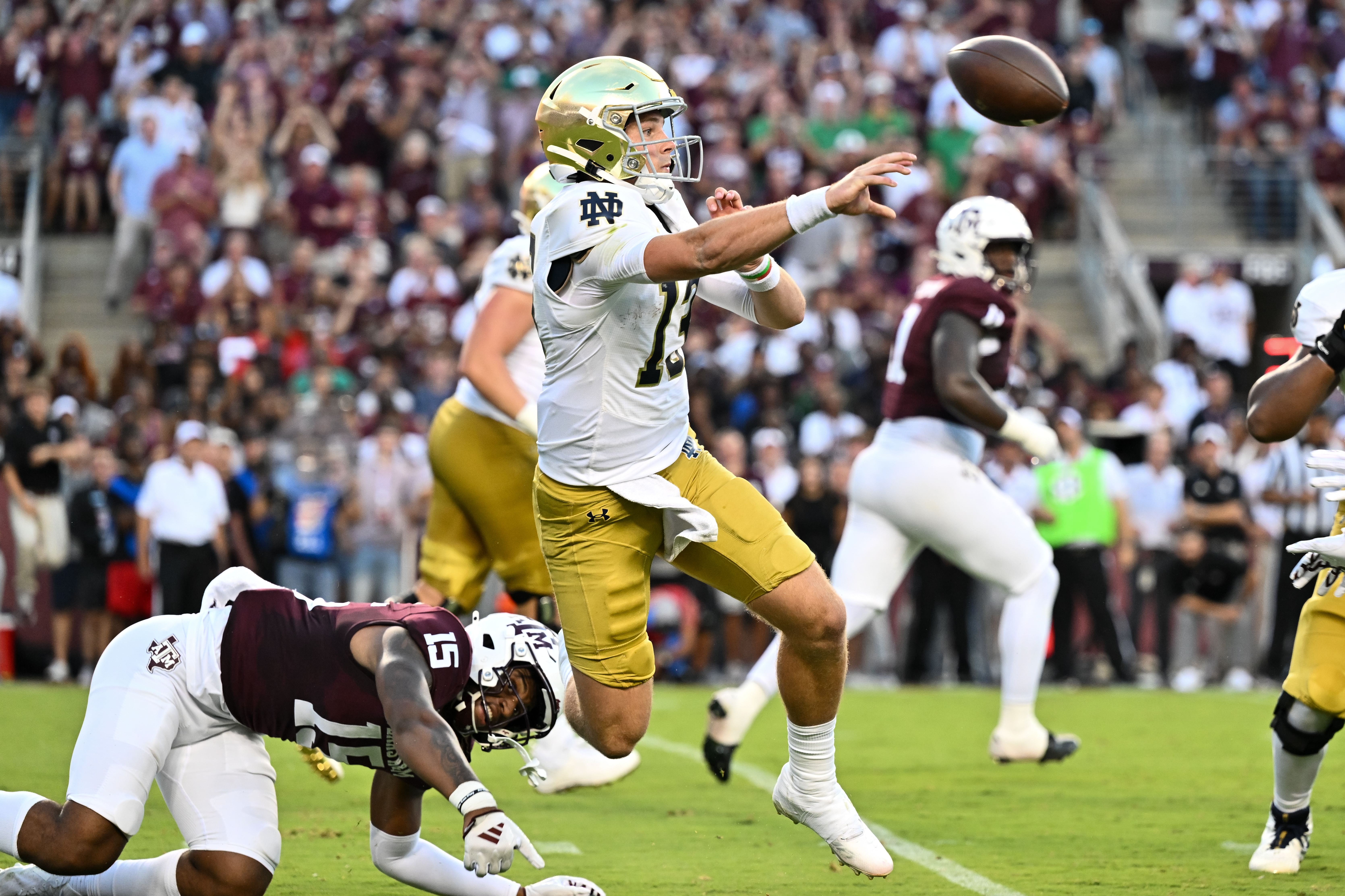 QB Riley Leonard won his first game with the Irish against Texas A&amp;M and now faces Northern Illinois. (Photo Credit: IMAGN)