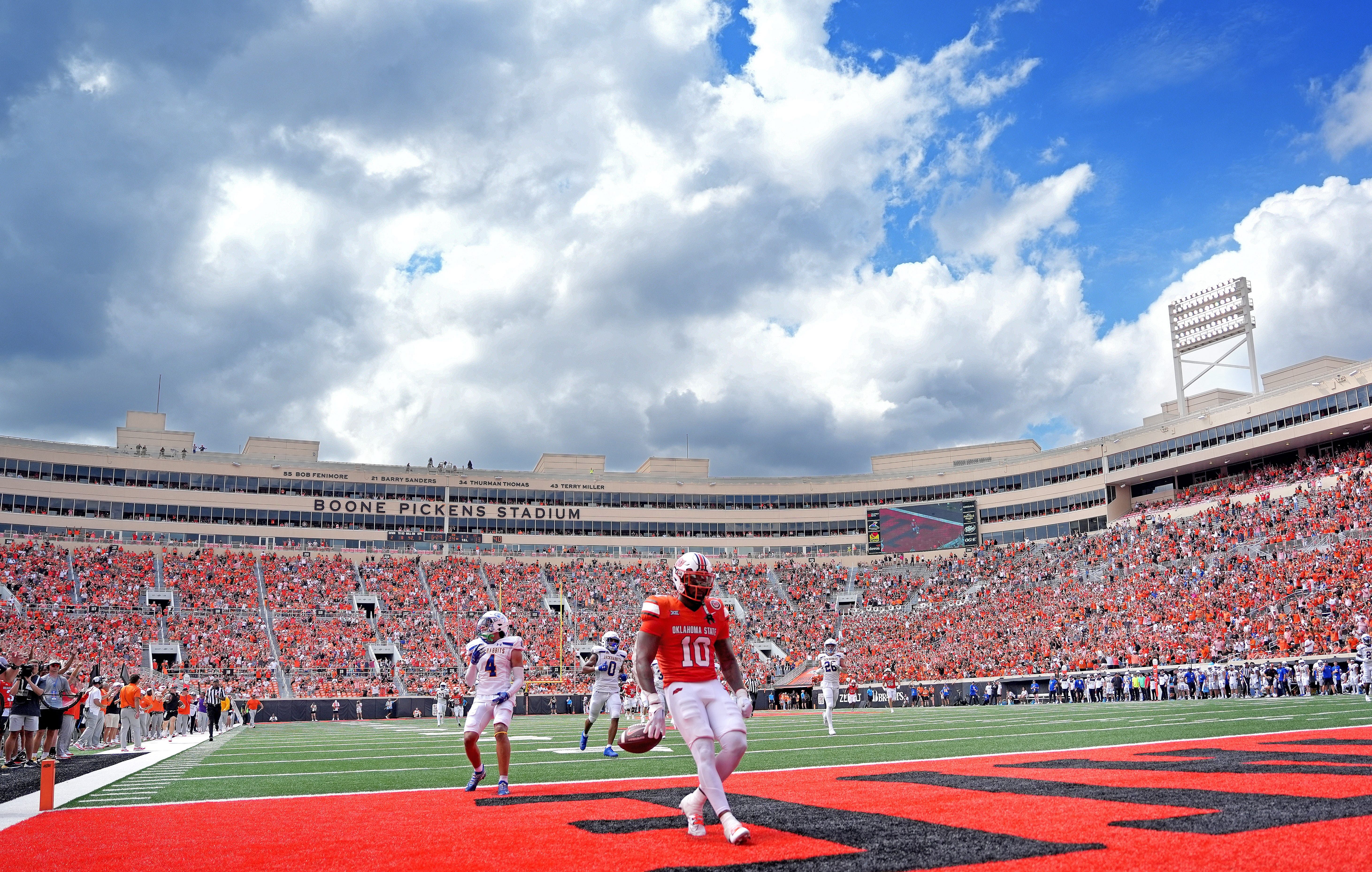 Oklahoma State's Rashod Owens (10) celebrates a touchdown - Source: Imagn