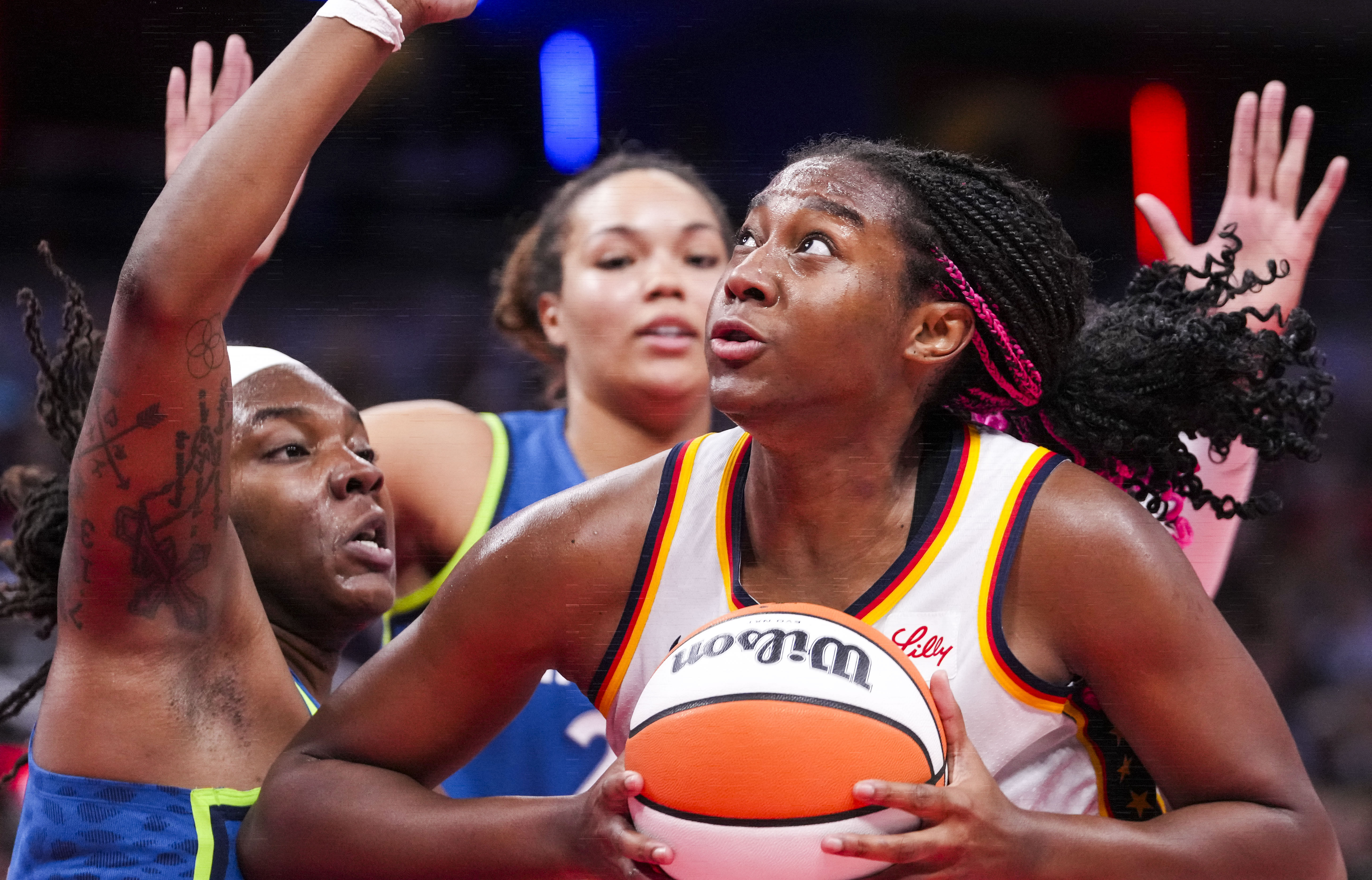 Indiana Fever forward Aliyah Boston looks to shoot during a game against the Minnesota Lynx at Gainbride Fieldhouse in Indianapolis. Photo Credit: Imagn