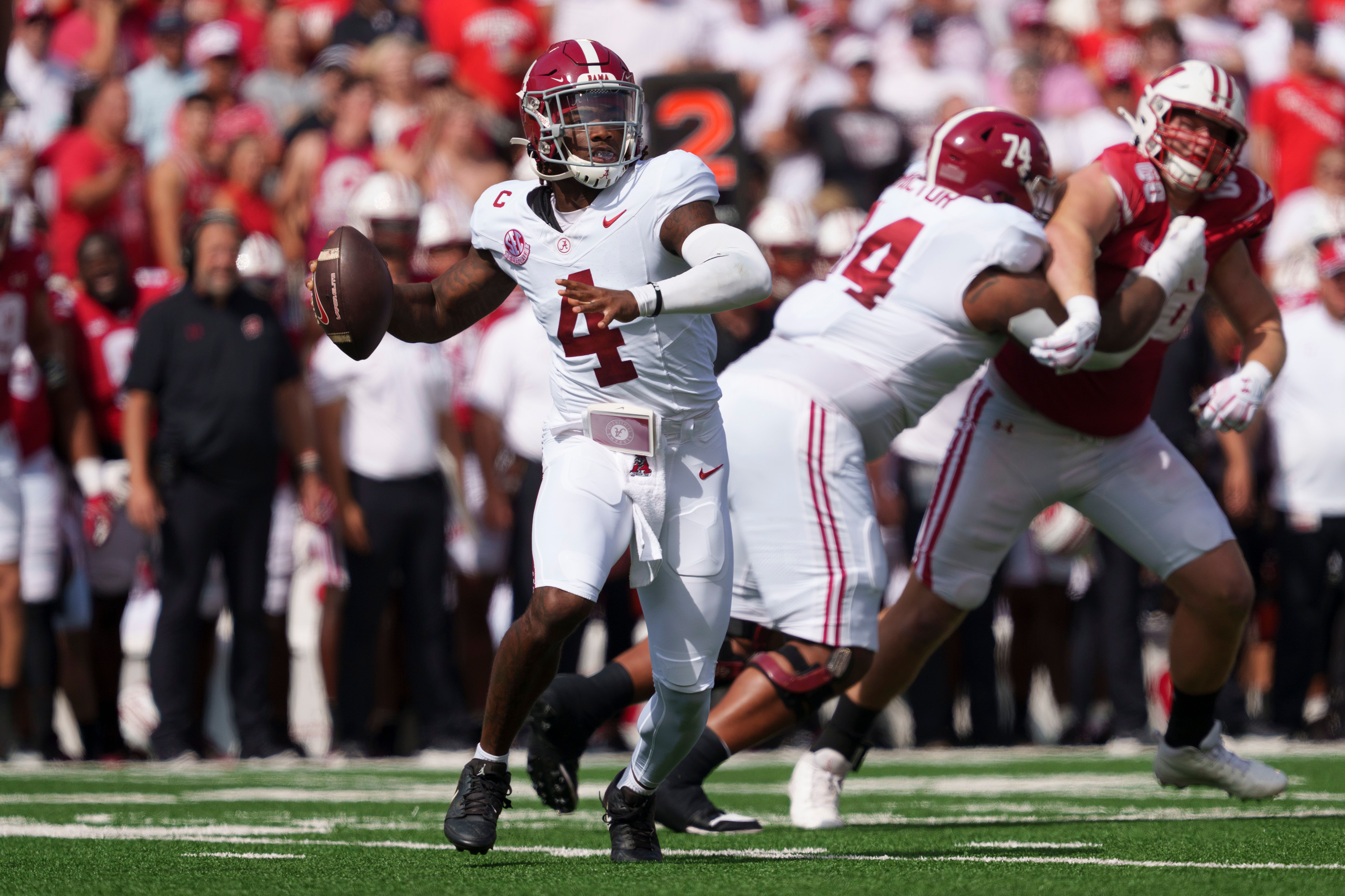 Returning QB Jalen Milroe will look for a massive win Saturday against No. 2 Georgia. (Photo Credit: IMAGN)