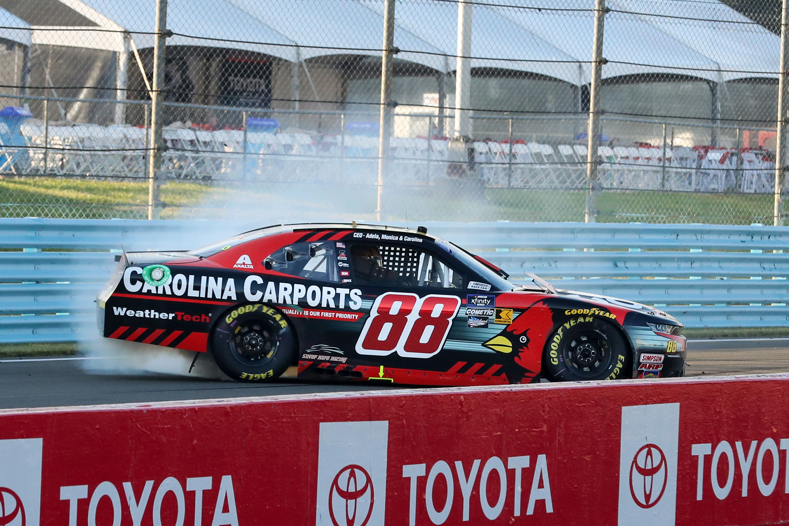 NASCAR Xfinity Series driver Connor Zilisch (88) celebrates after winning the Mission 200 at The Glen at Watkins Glen International. Mandatory Credit: Matthew O&#039;Haren-Imagn Images.