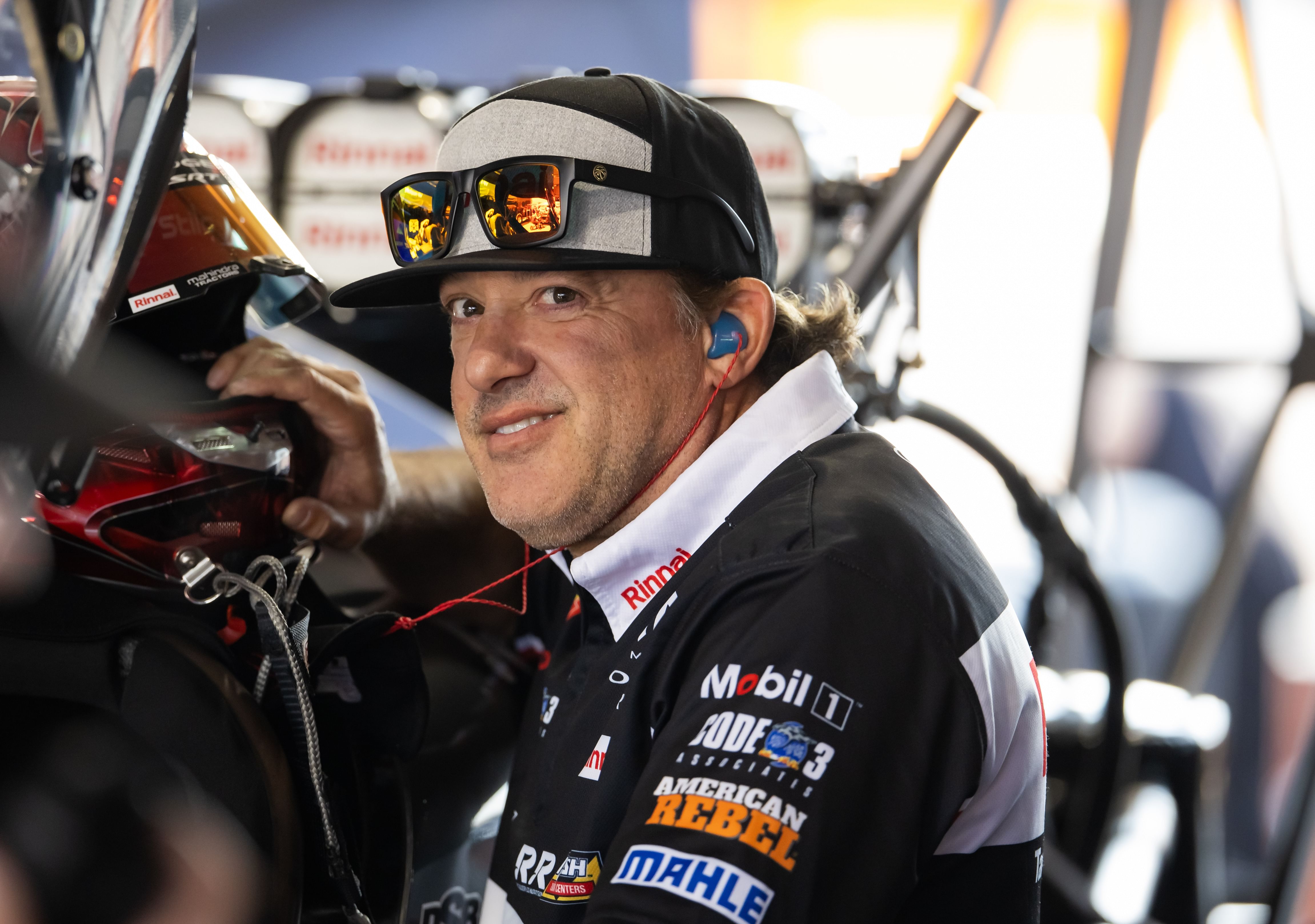 NHRA top fuel driver Tony Stewart during qualifying for the Pep Boys Nationals at Maple Grove Raceway (Source: Imagn)