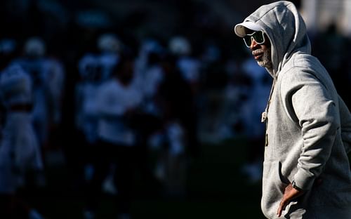 CU football head coach Deion Sanders, or Coach Prime, watches his team - Source: Imagn