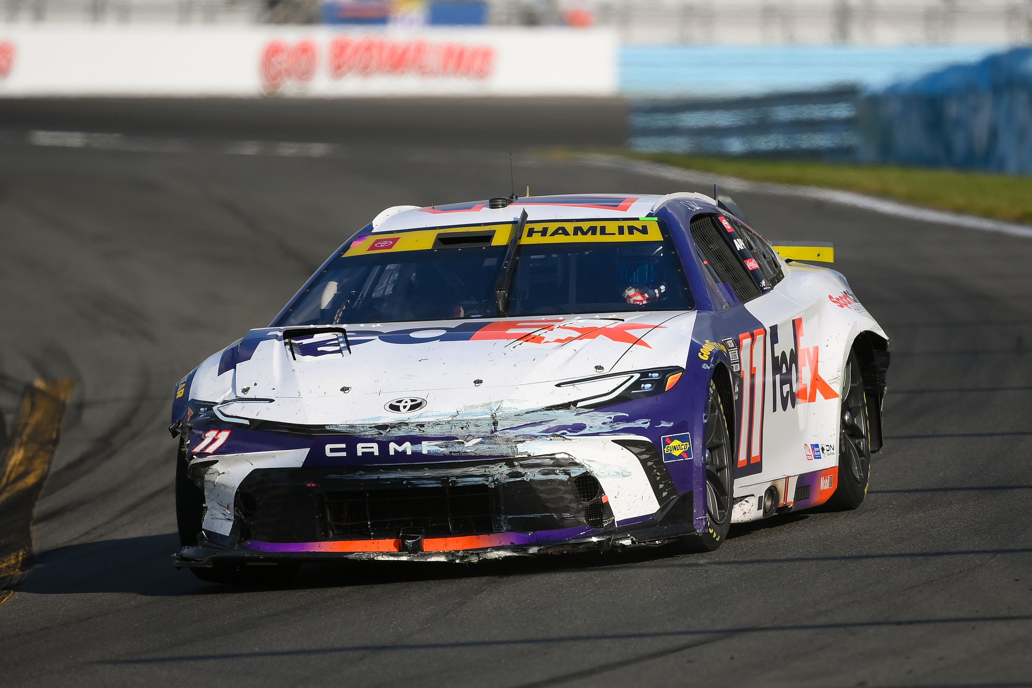 Denny Hamlin (11) drives during the Go Bowling at The Glen at Watkins Glen International. Mandatory Credit: Imagn Images.