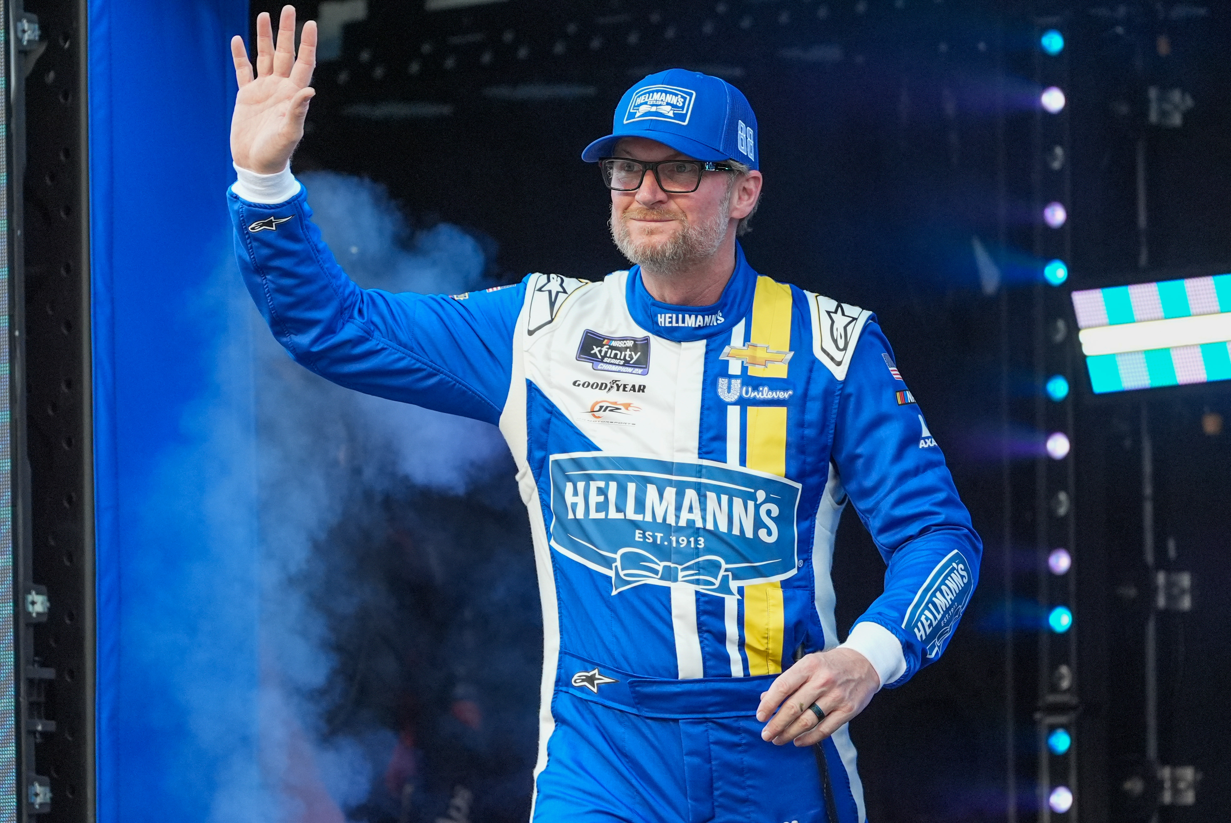 Dale Earnhardt Jr. arrives at the driver introductions for the Food City 300 at Bristol Motor Speedway (Source: Imagn)