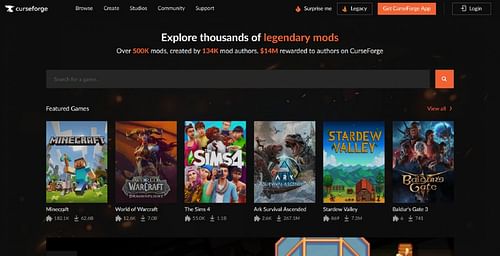 CurseForge is a multi-game mod launcher for Minecraft and a huge host of other titles (Image via CurseForge)