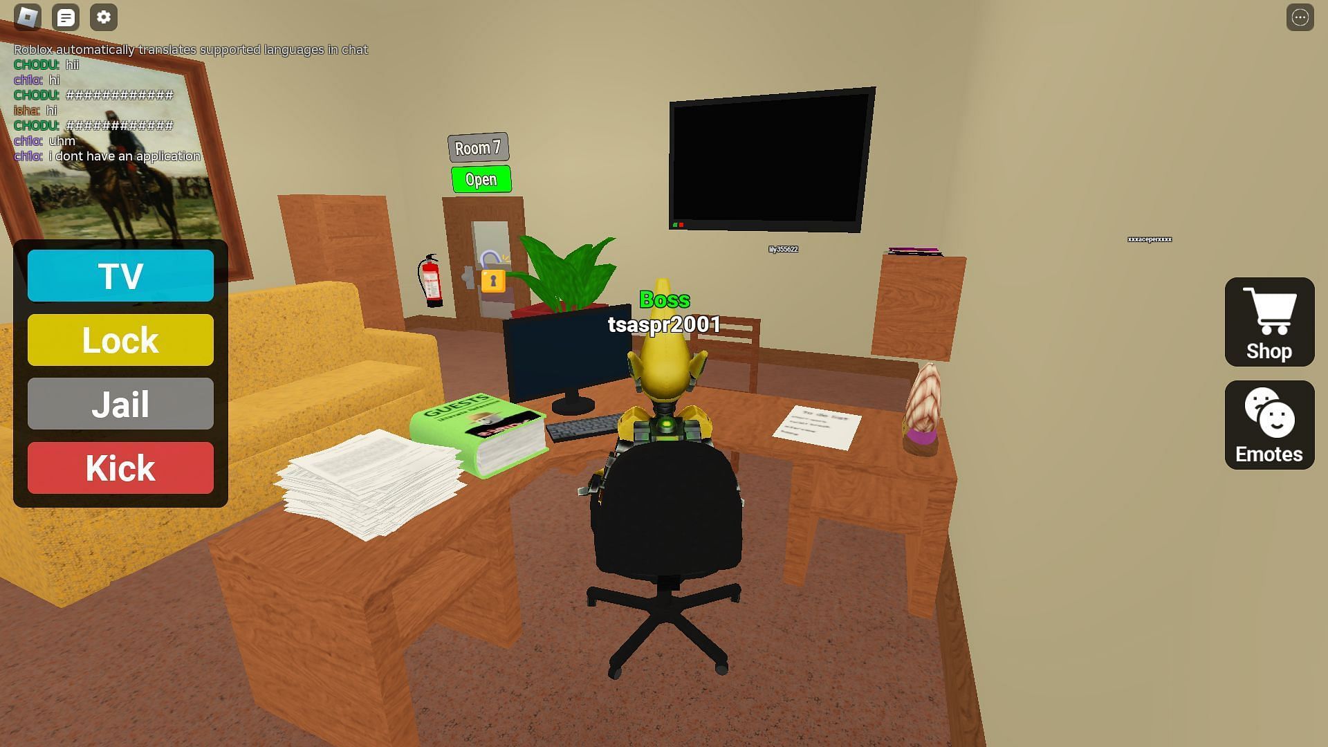 Sit on the chair to become the boss (Image via Roblox)