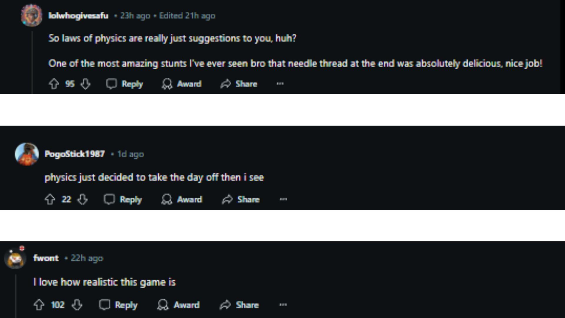 A collage of a few comments on Bullypunch&#039;s post (Image via Reddit)