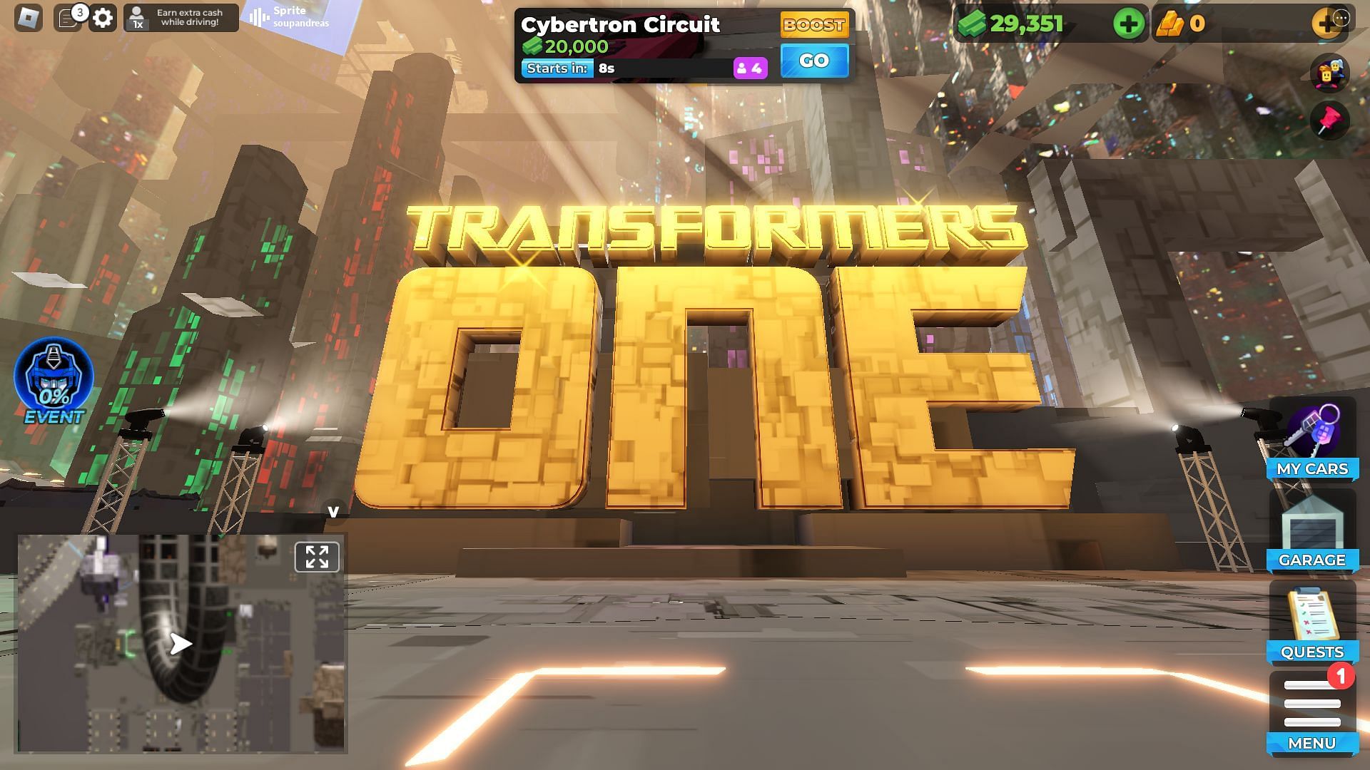 Transformers One sign in Cybertron City (Image via Roblox)