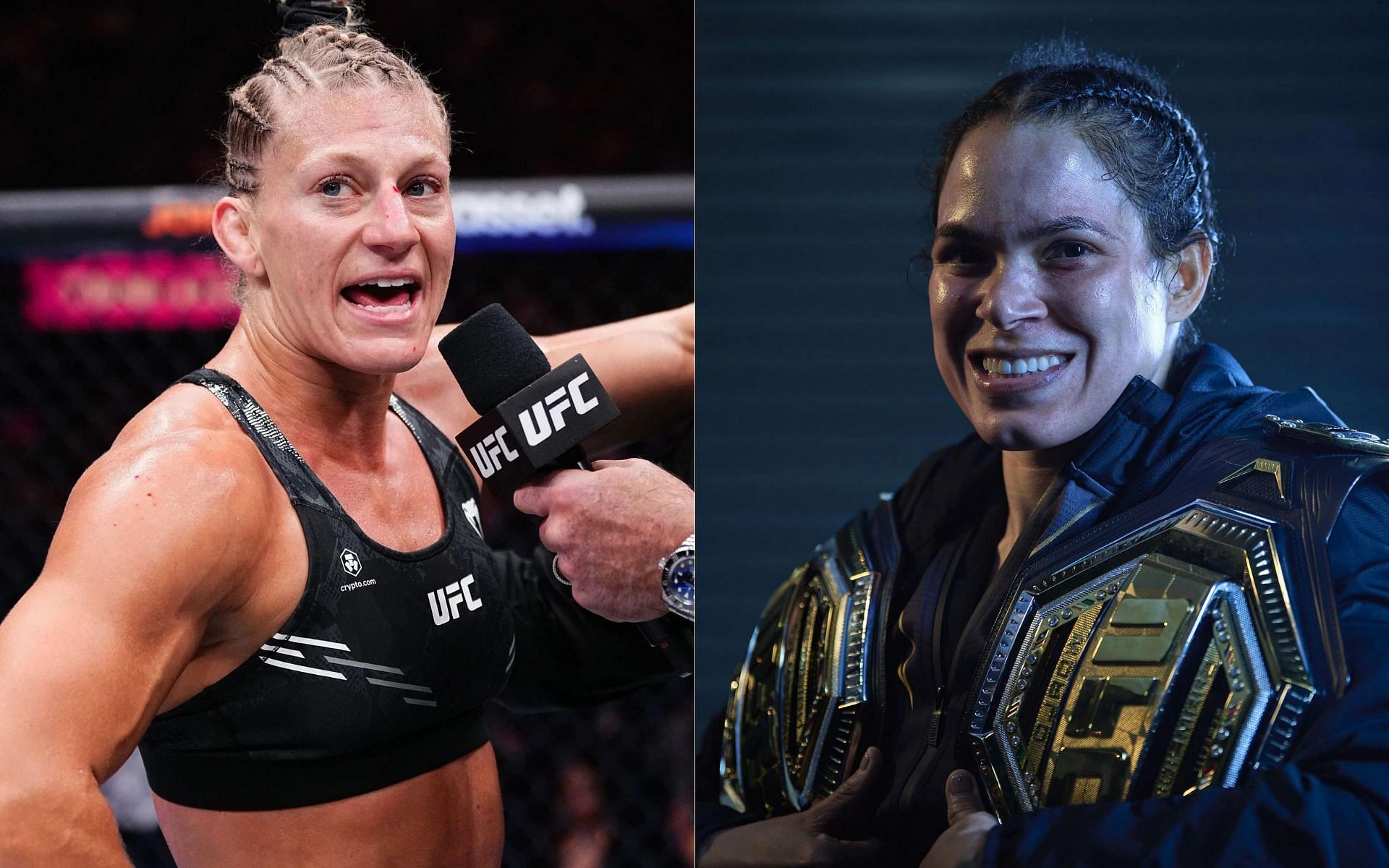 Kayla Harrison (left) speaks about Amanda Nunes (right) [Image courtesy: Getty]