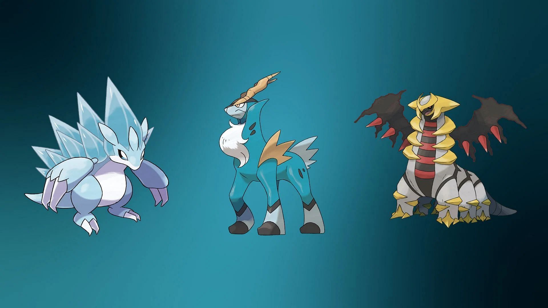 Alolan Sandslash, Cobalion, and Altered Forme Giratina (Image via TPC)