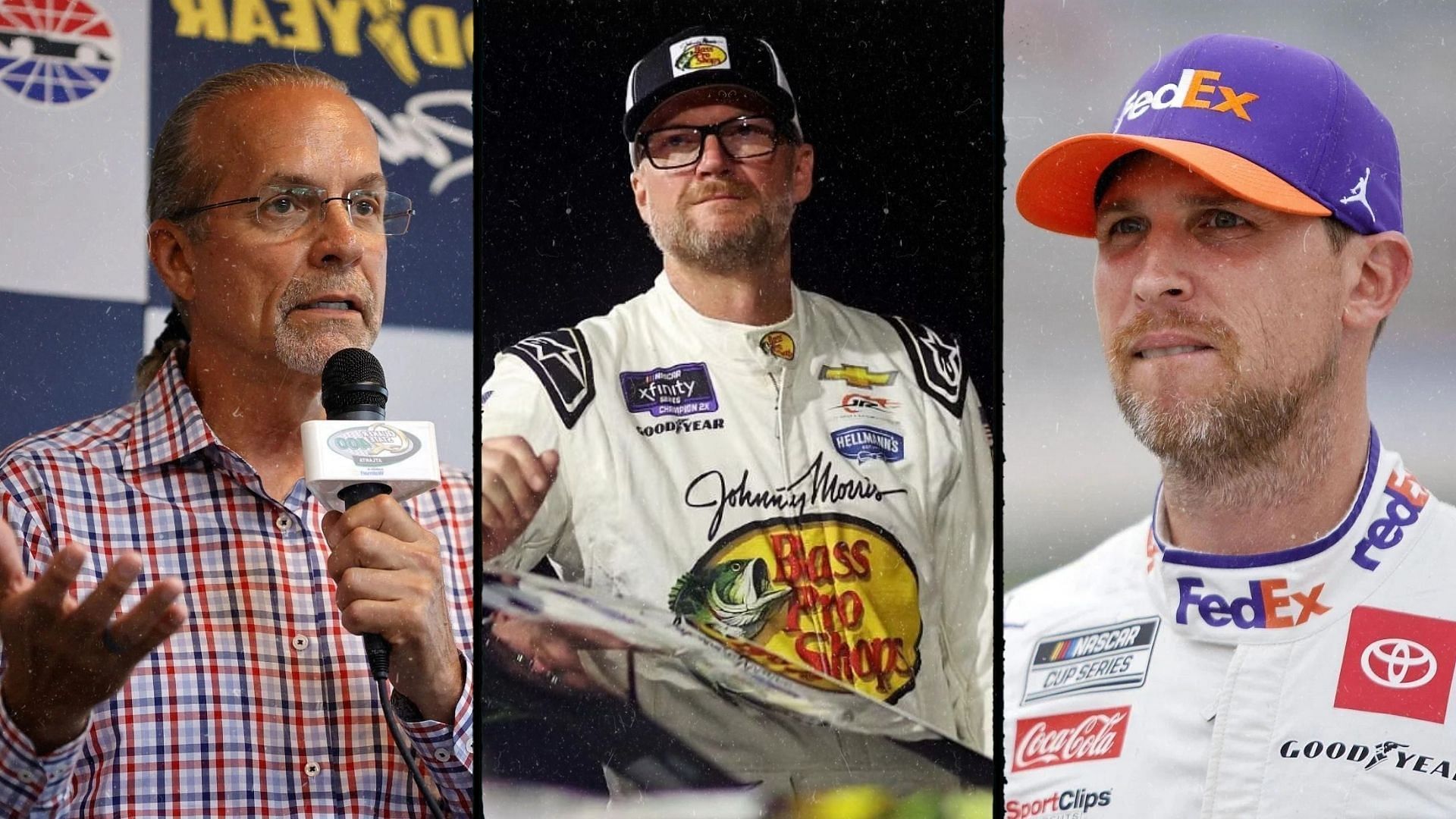 Dale Earnhardt Jr. (center) agrees with Kyle Petty&rsquo;s (L) criticism of Denny Hamlin&rsquo;s (R) Atlanta strategy (Image: (L and R- Getty) (center- Imagn))