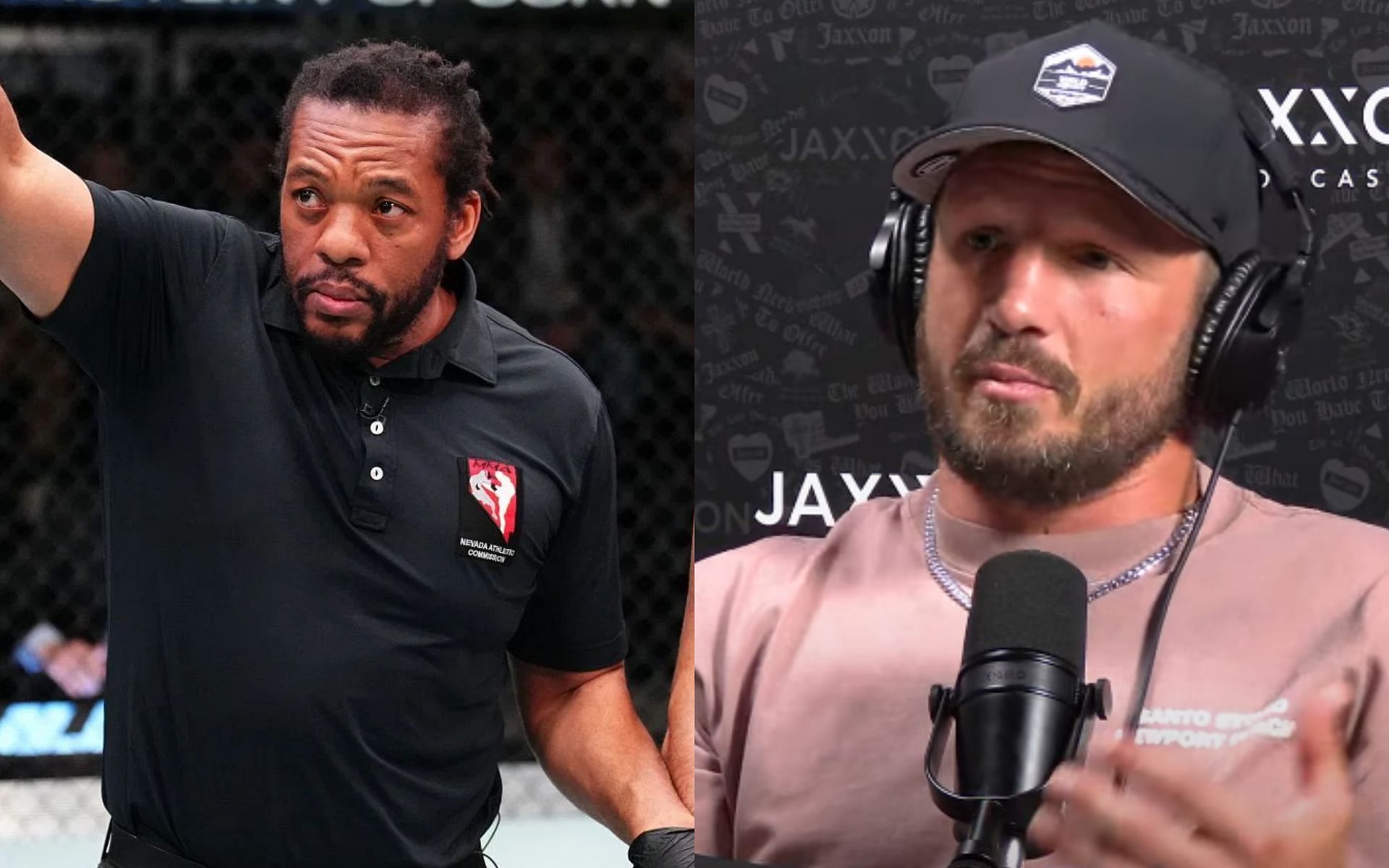 T.J. Dillashaw criticizes Herb Dean for how he officiated Noche UFC 306 main event [Image courtesy: Getty Images, and JAXXON PODCAST - YouTube]