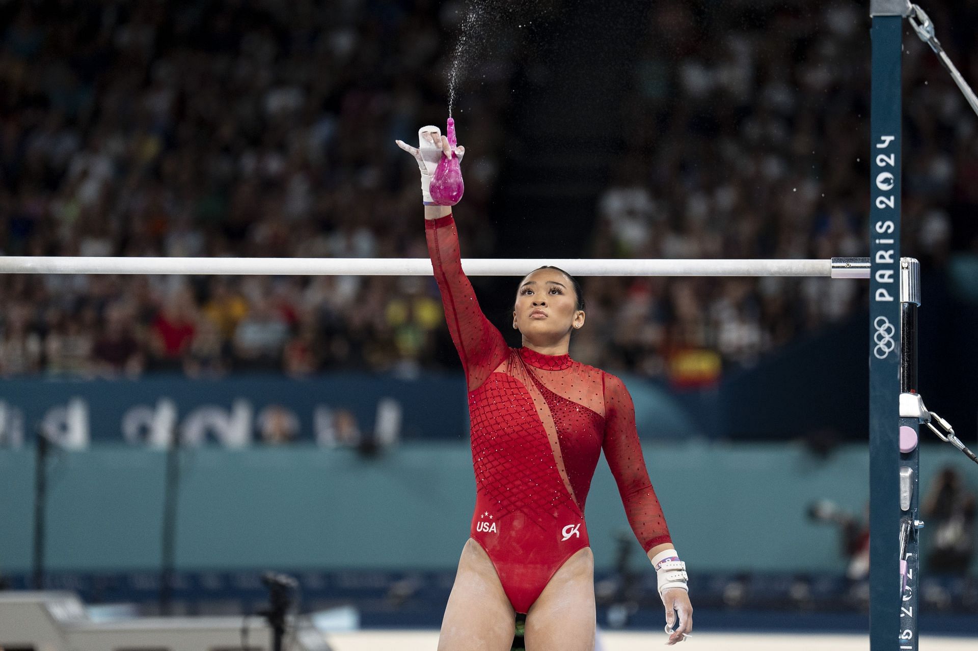 Suni Lee competing in the uneven bars final at the Paris Olympics 2024 [Image Source: Getty]